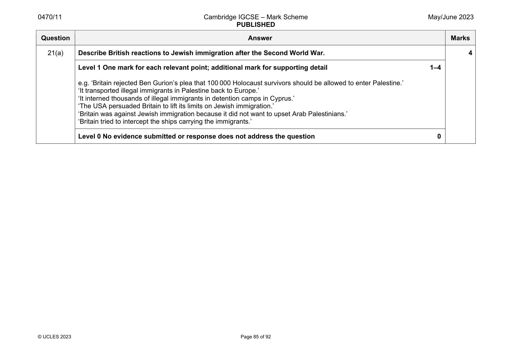 Mark scheme, page 85 of 92