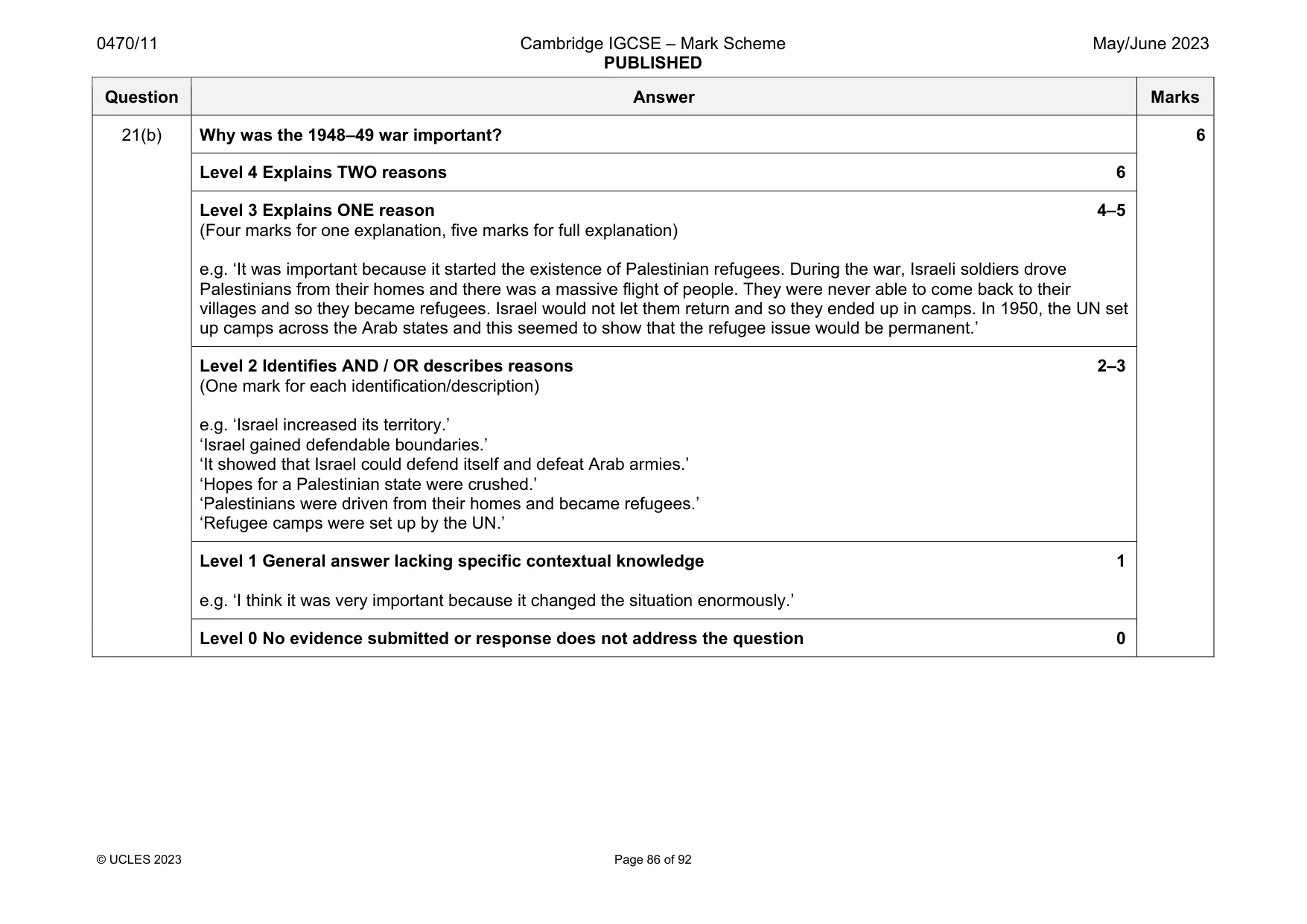 Mark scheme, page 86 of 92