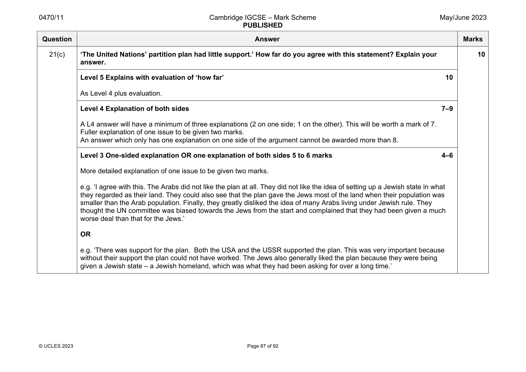 Mark scheme, page 87 of 92