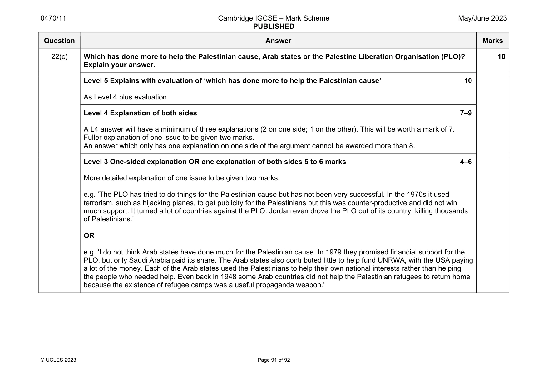 Mark scheme, page 91 of 92