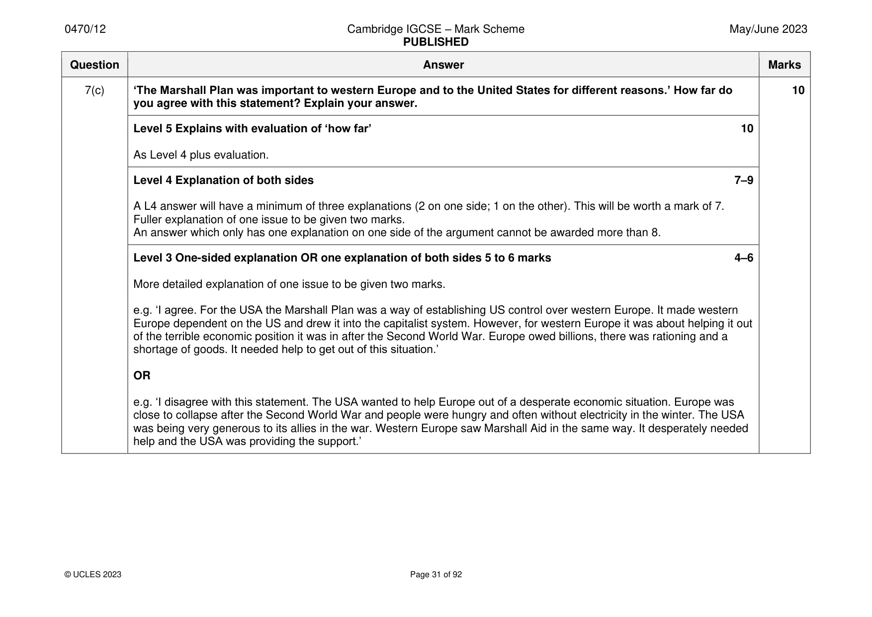 Mark scheme, page 31 of 92