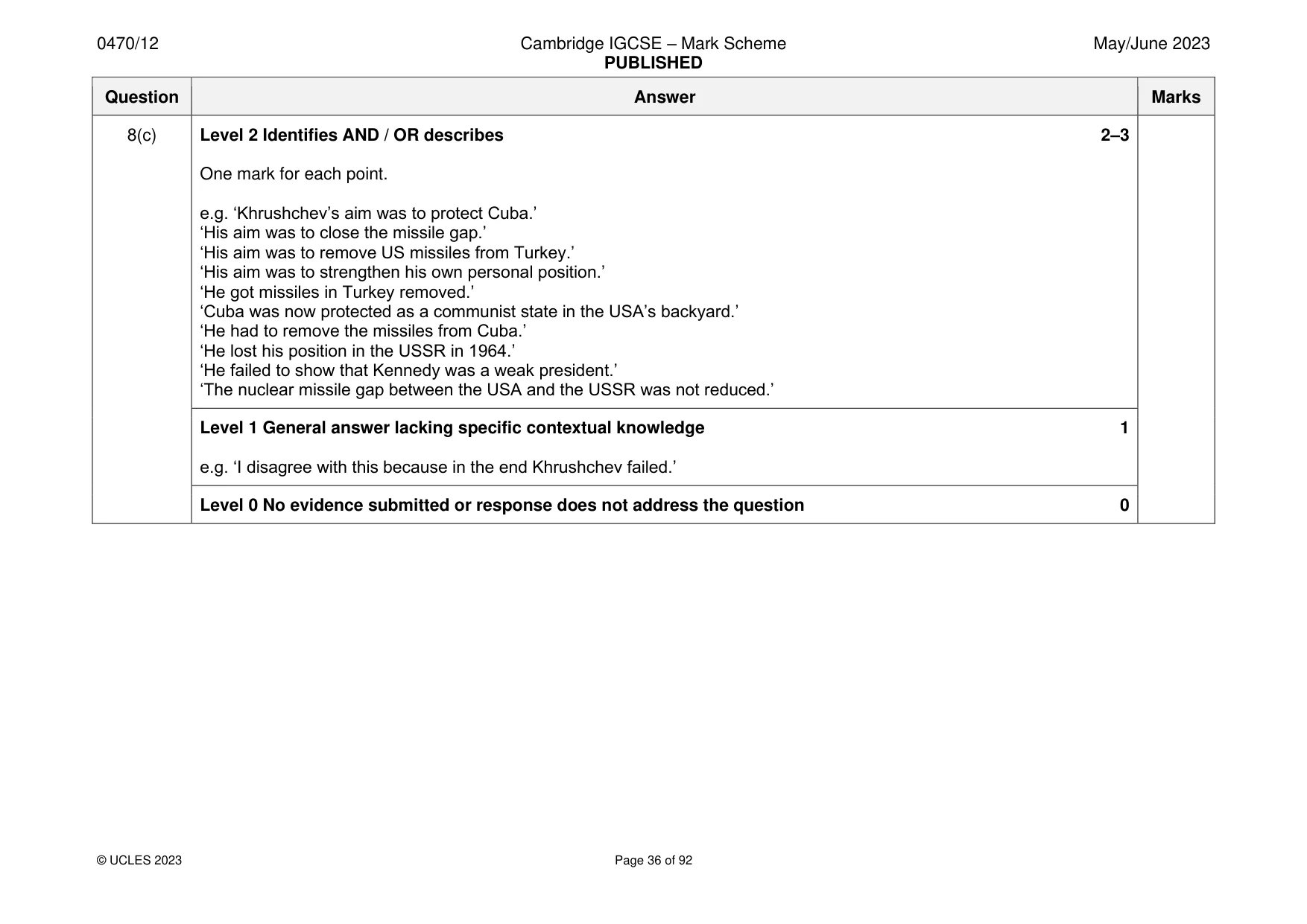 Mark scheme, page 36 of 92
