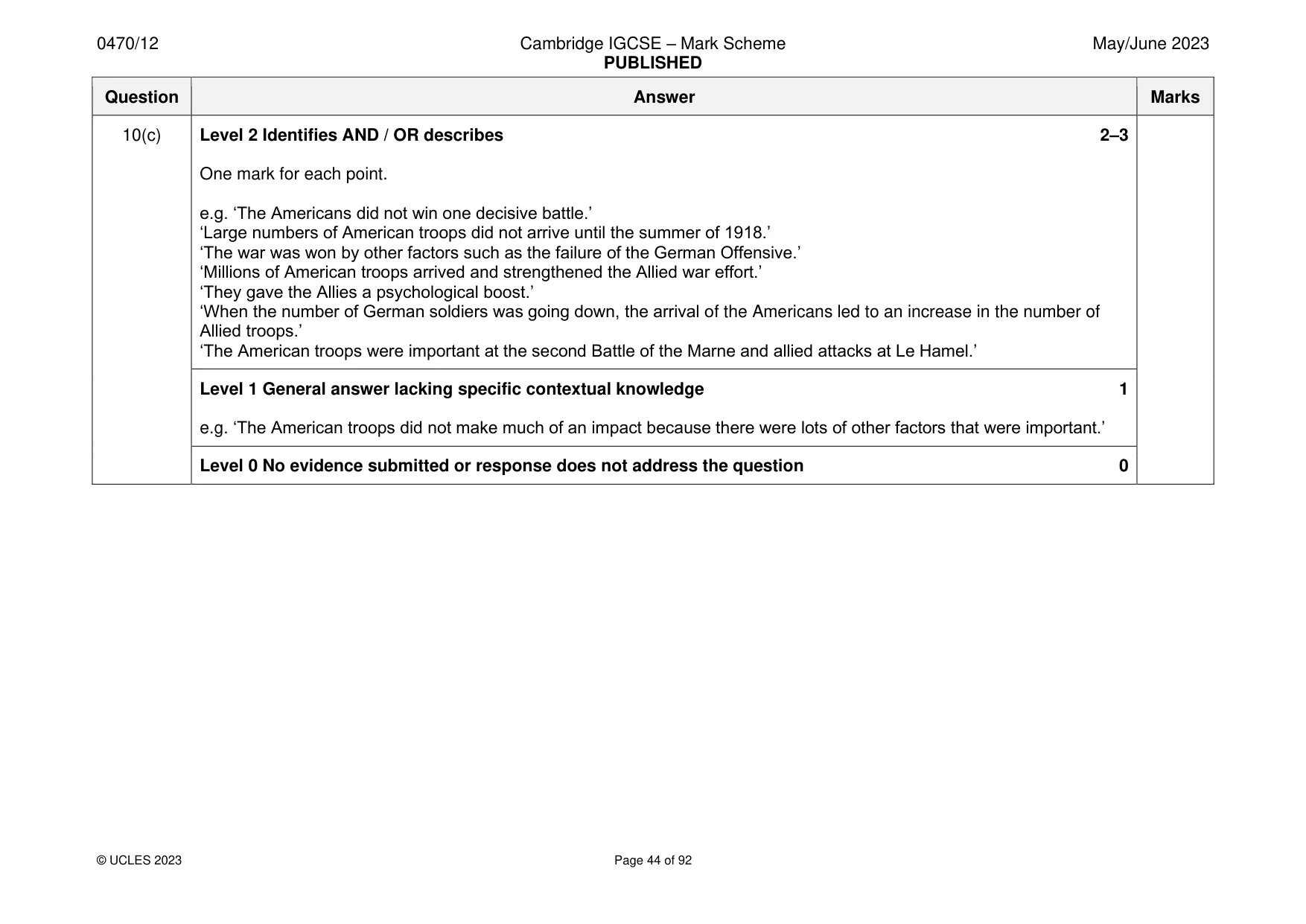Mark scheme, page 44 of 92