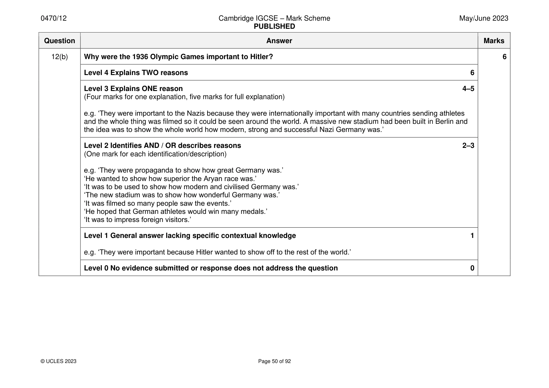 Mark scheme, page 50 of 92