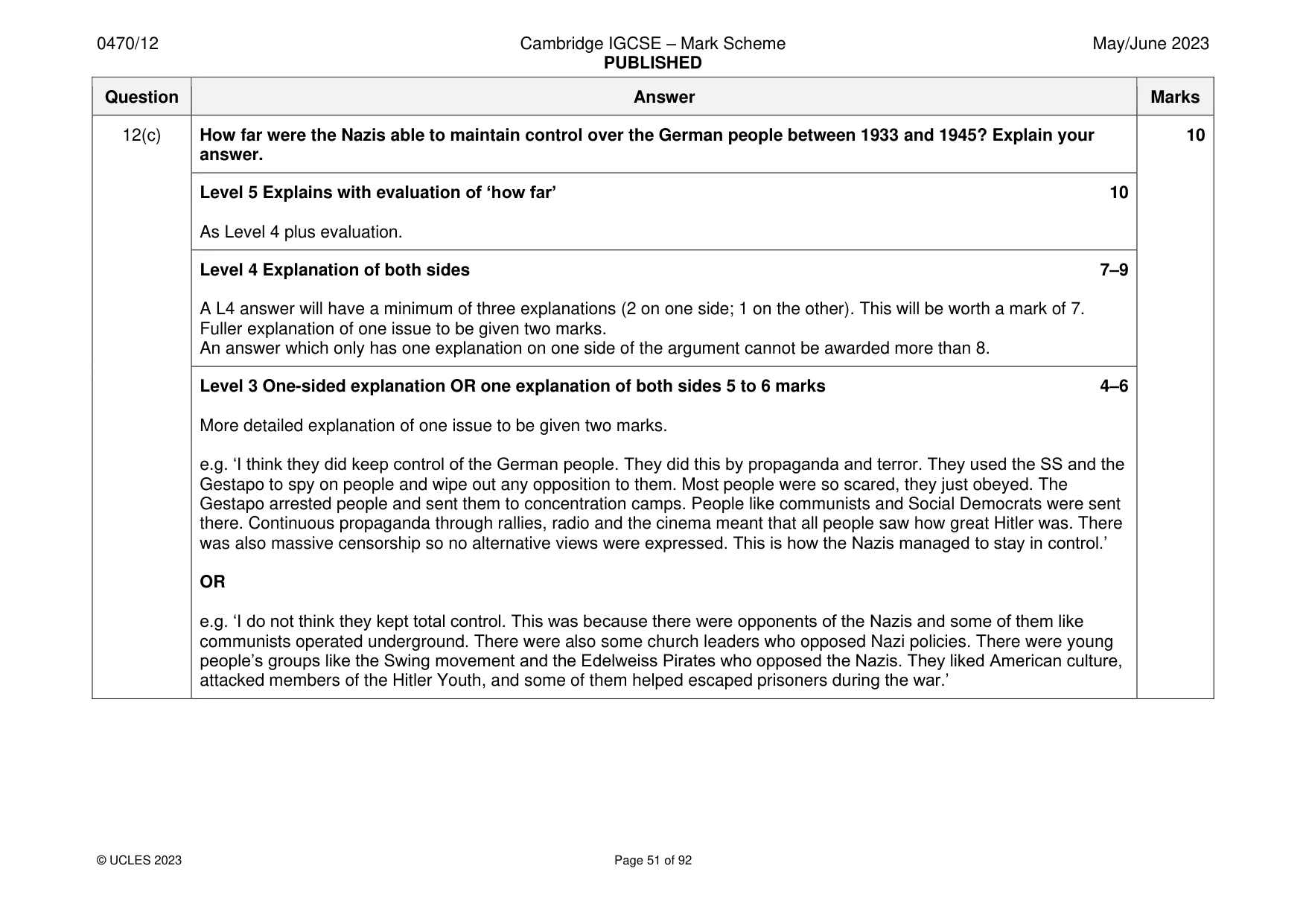 Mark scheme, page 51 of 92