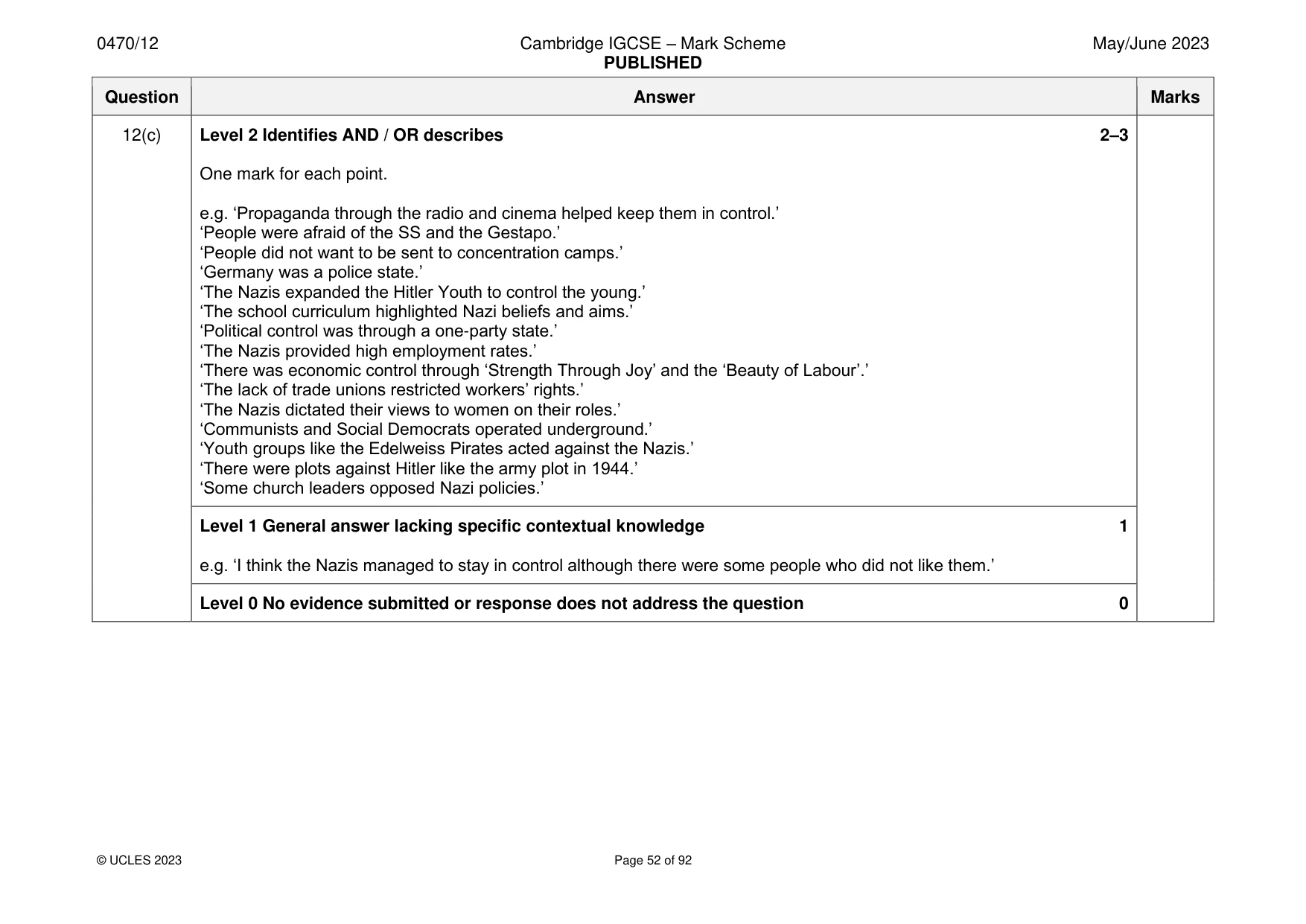 Mark scheme, page 52 of 92