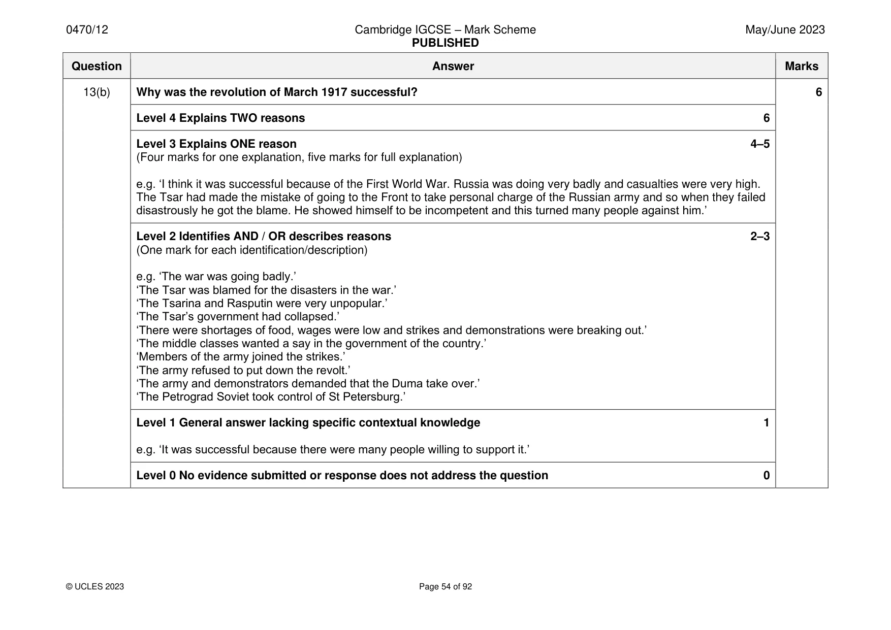 Mark scheme, page 54 of 92