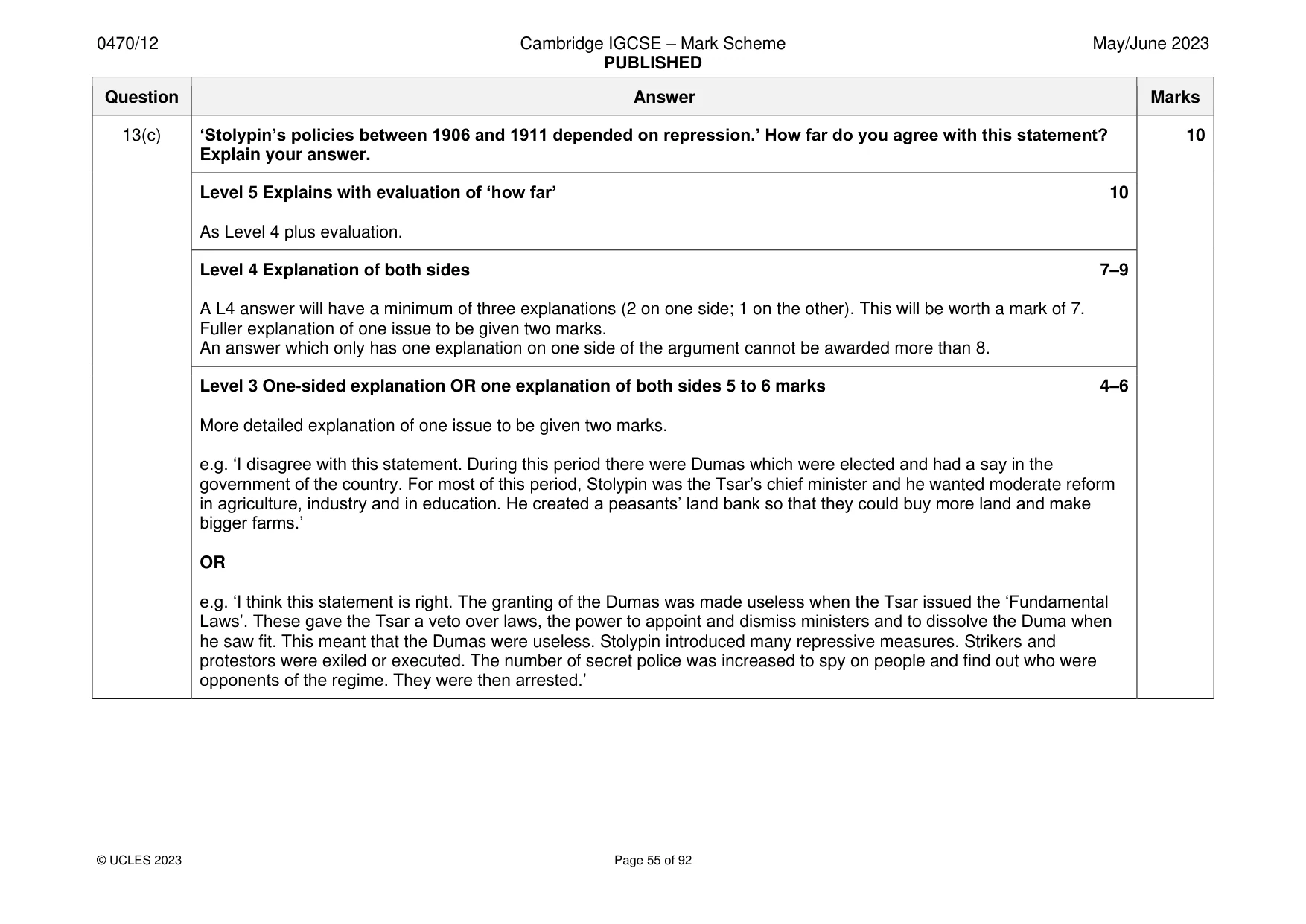 Mark scheme, page 55 of 92