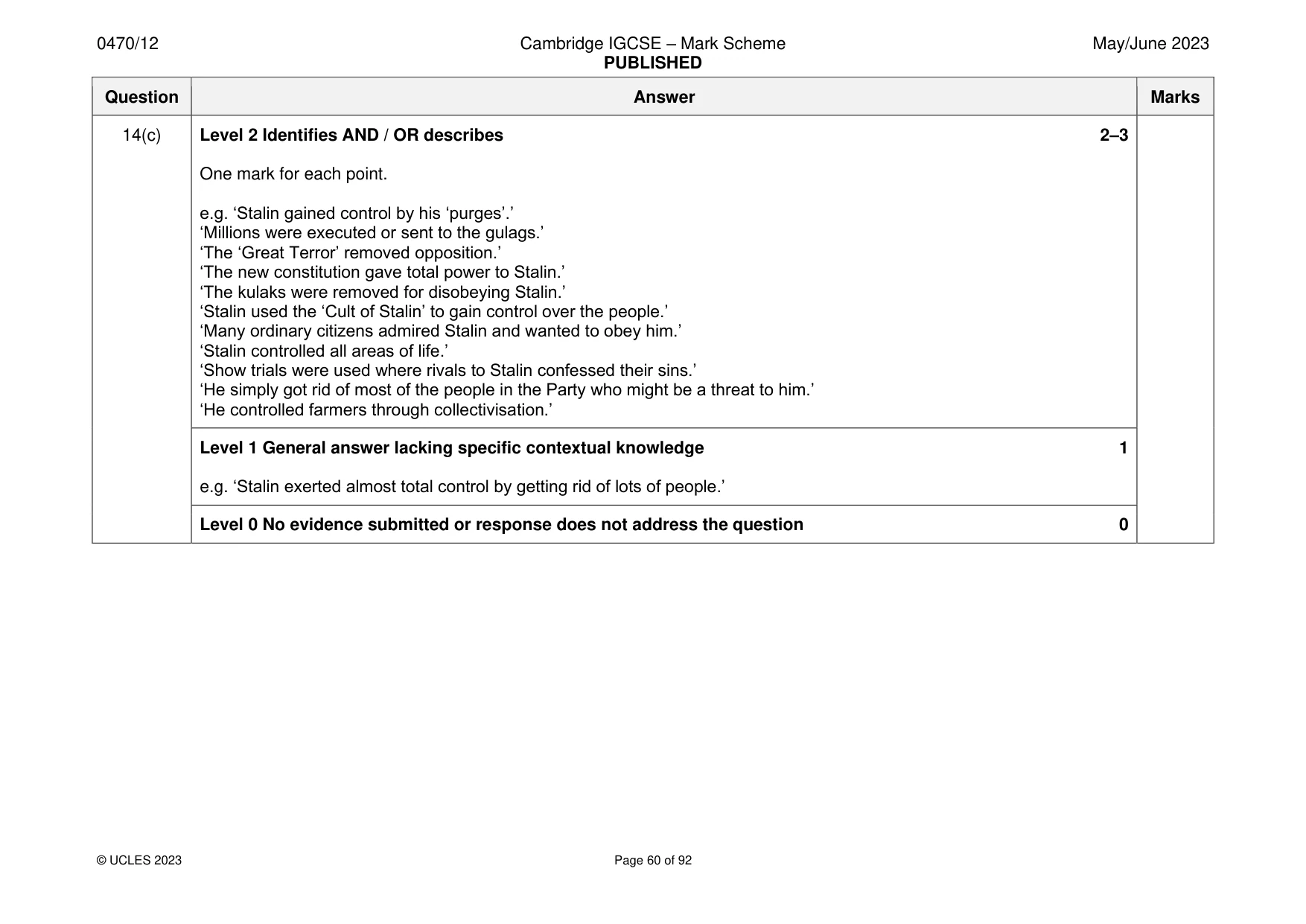 Mark scheme, page 60 of 92
