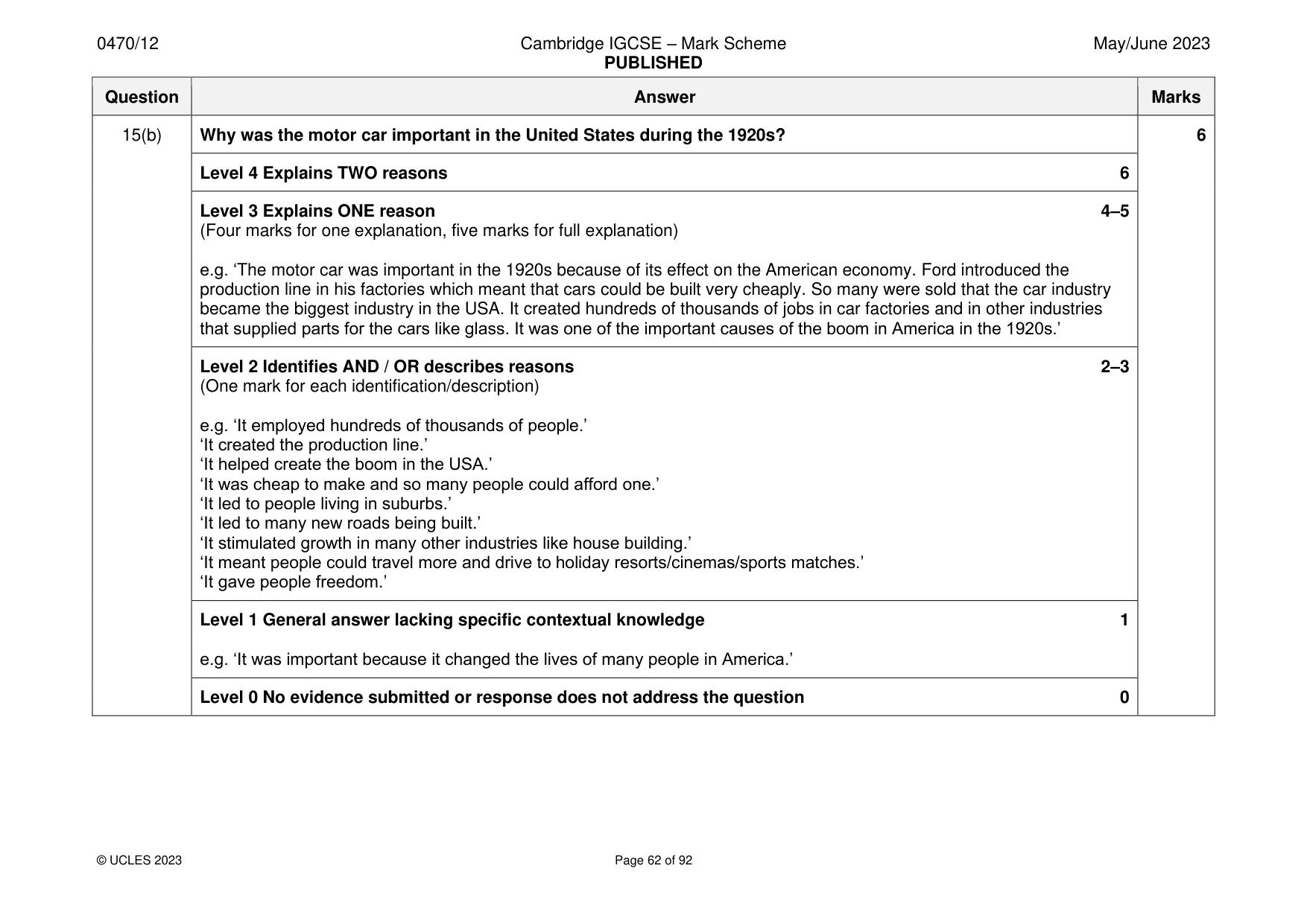 Mark scheme, page 62 of 92