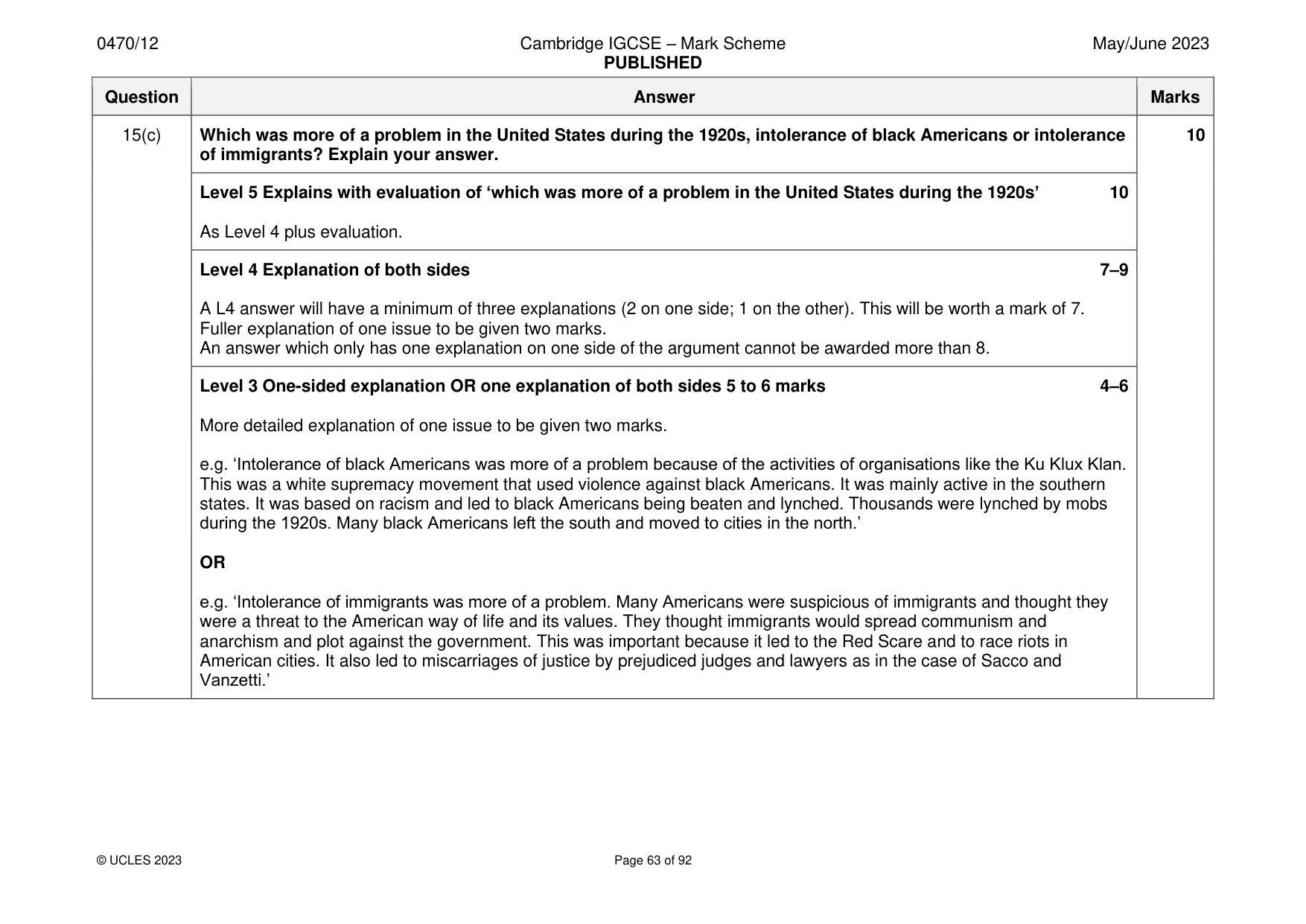 Mark scheme, page 63 of 92
