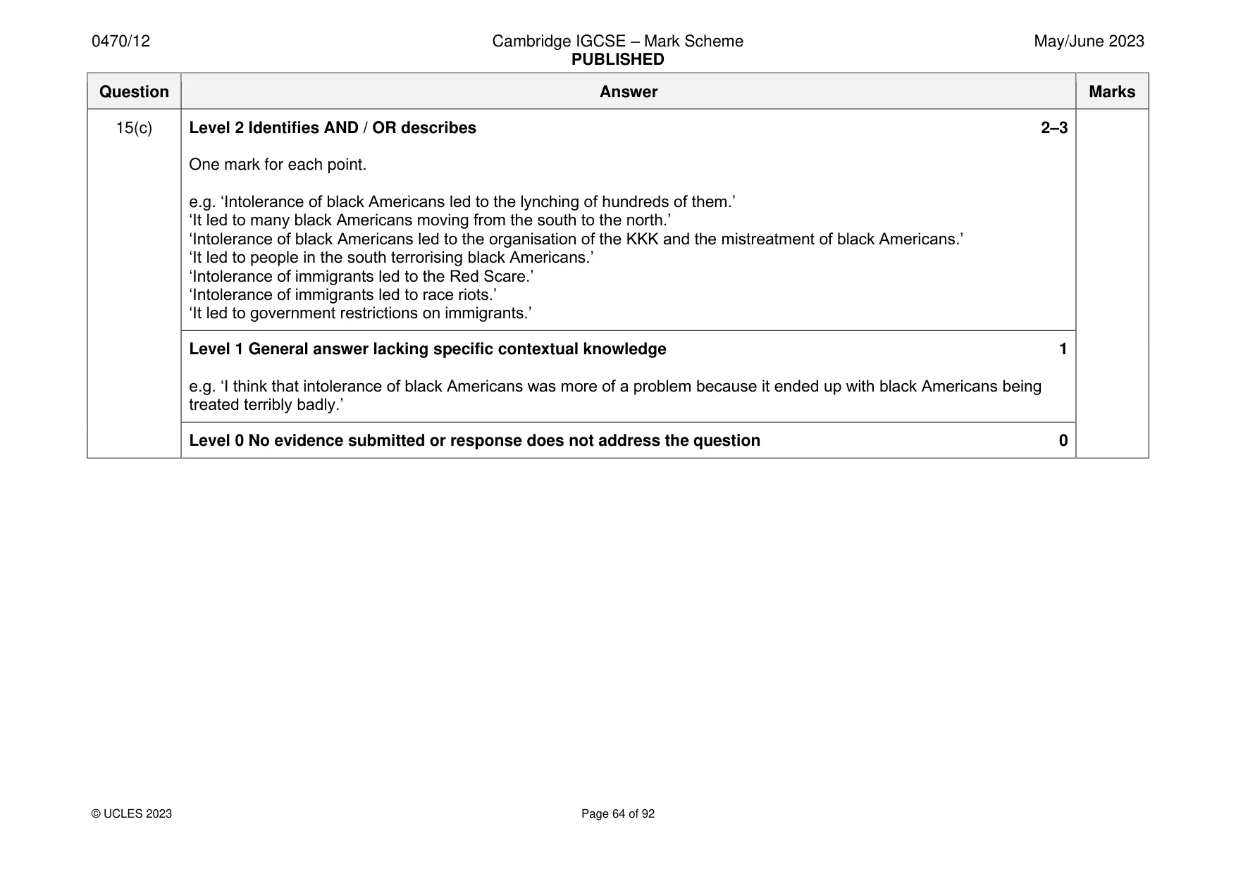 Mark scheme, page 64 of 92
