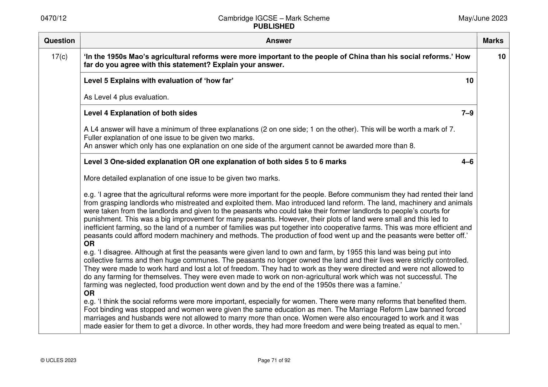 Mark scheme, page 71 of 92