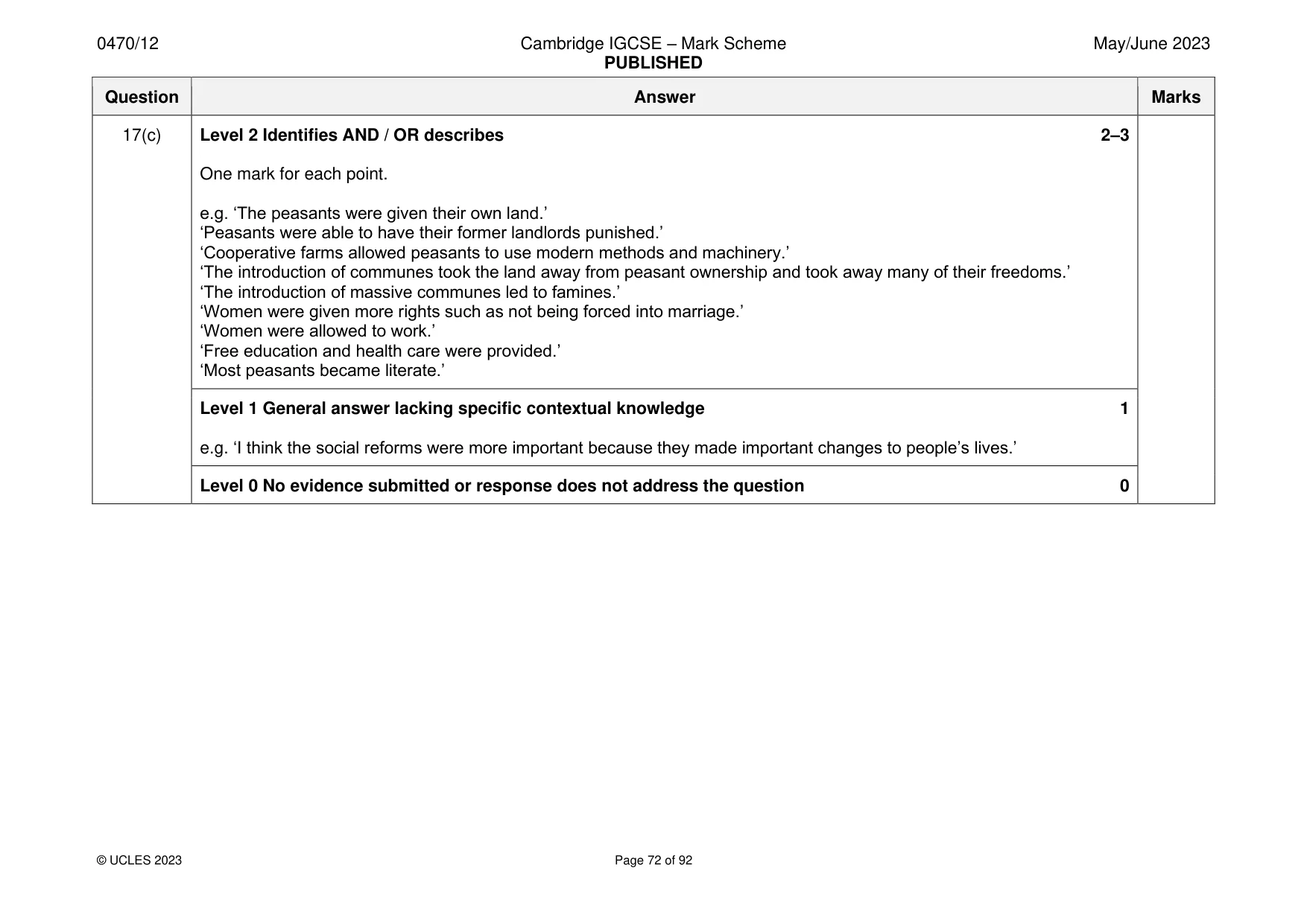 Mark scheme, page 72 of 92
