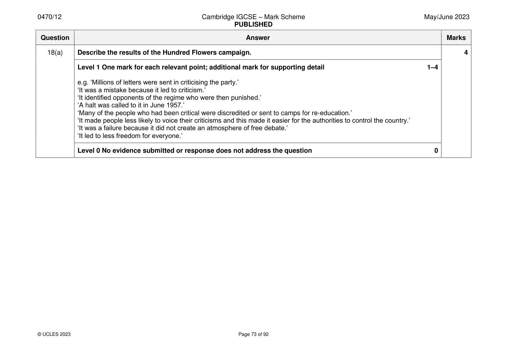 Mark scheme, page 73 of 92