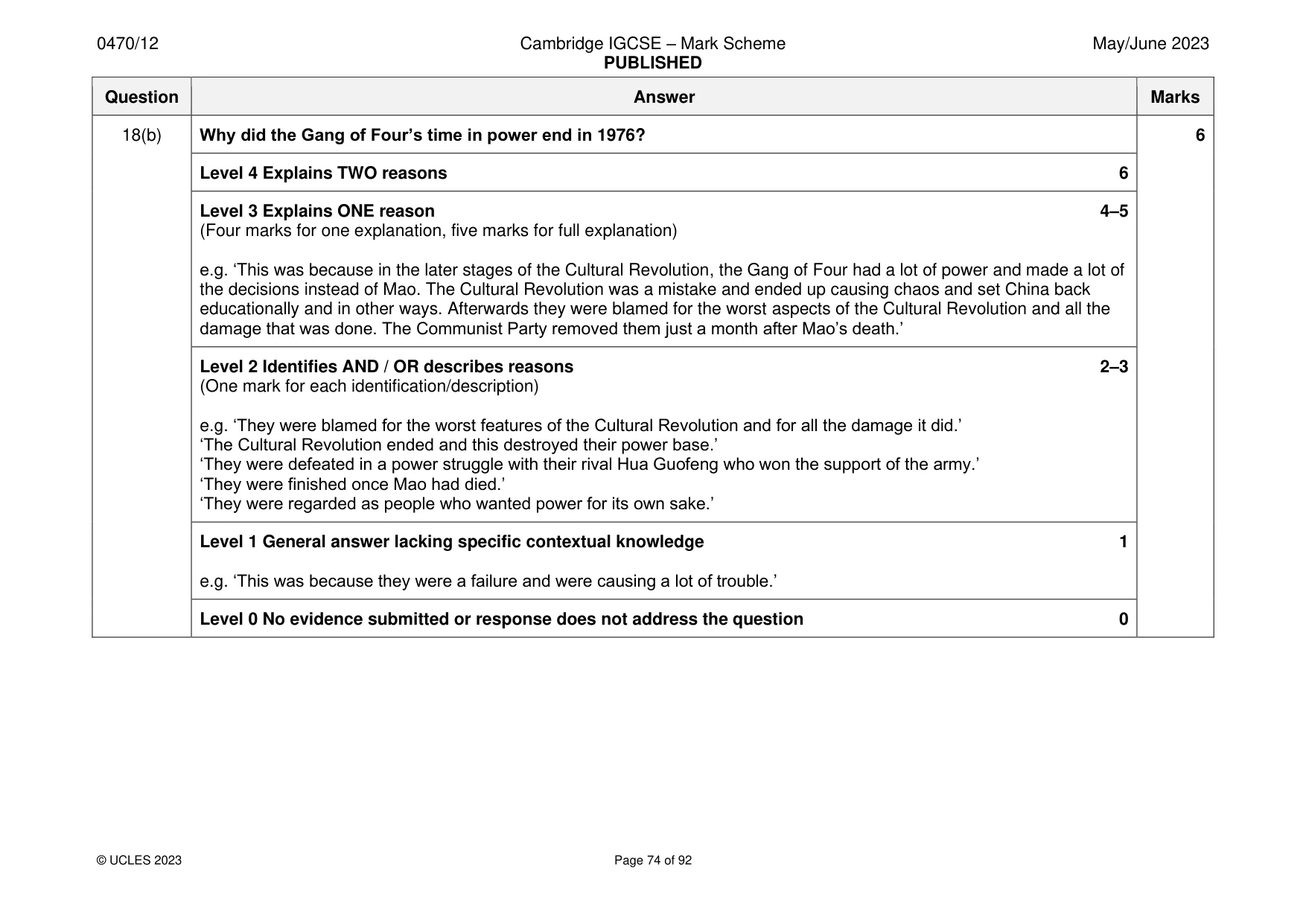 Mark scheme, page 74 of 92