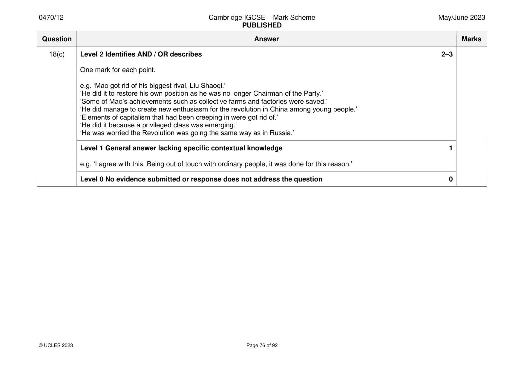 Mark scheme, page 76 of 92