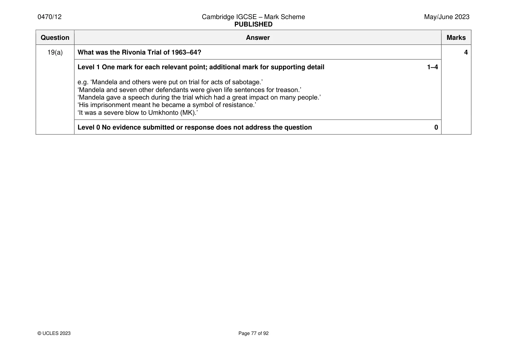 Mark scheme, page 77 of 92