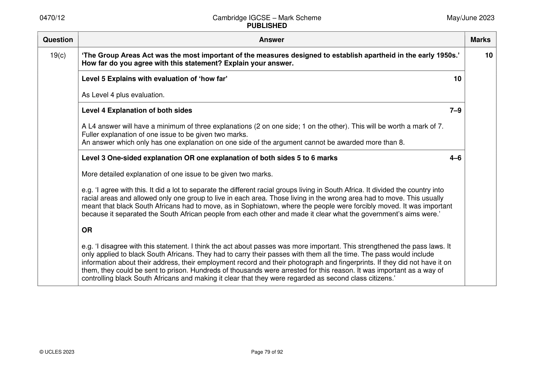 Mark scheme, page 79 of 92