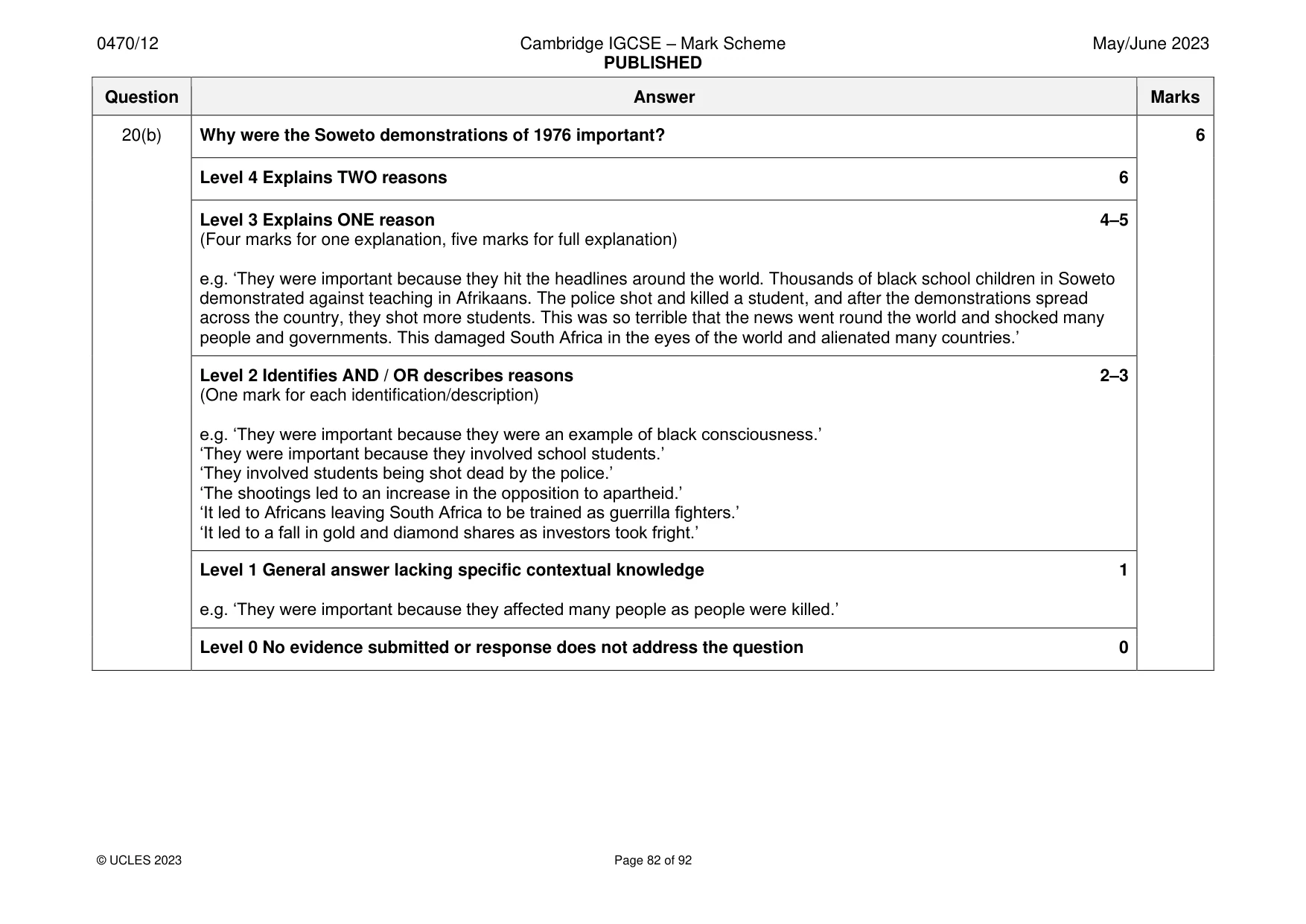Mark scheme, page 82 of 92