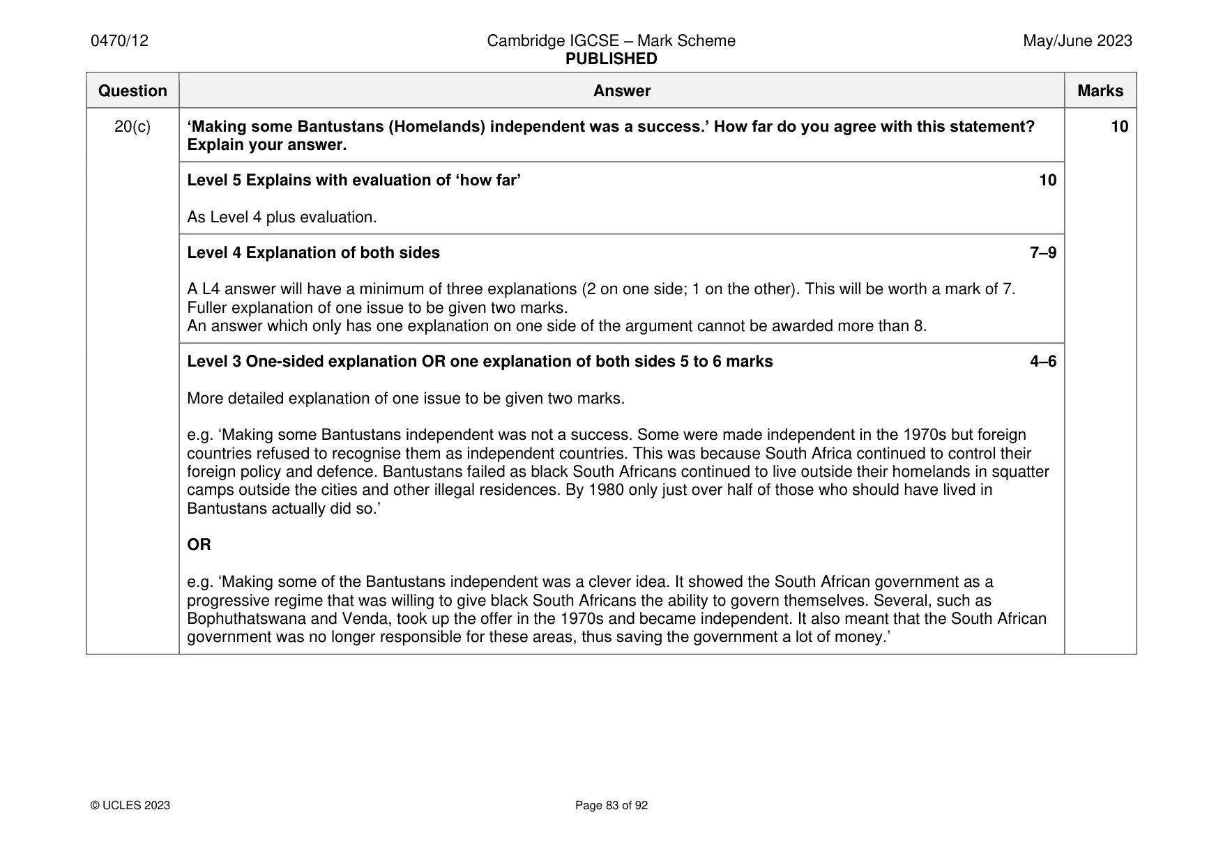 Mark scheme, page 83 of 92