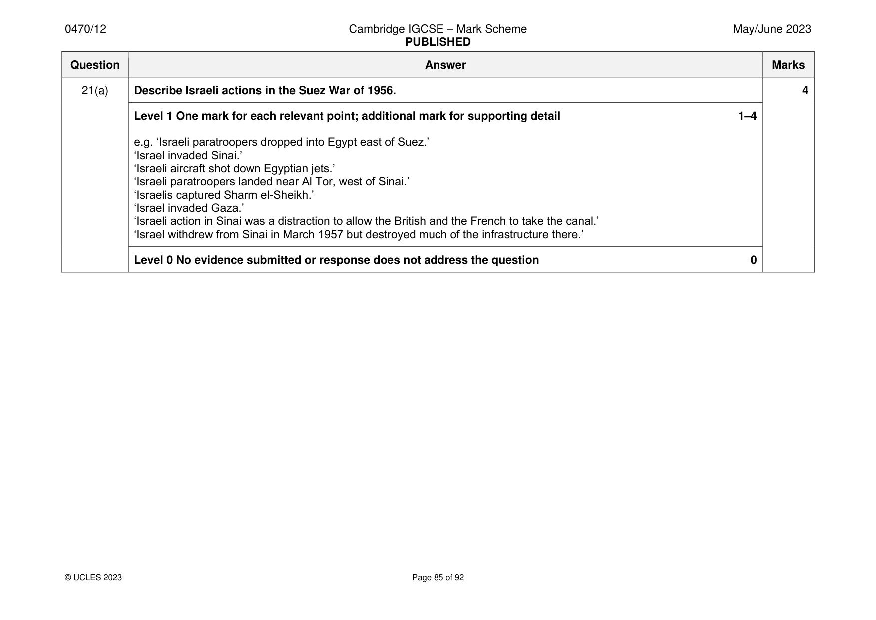 Mark scheme, page 85 of 92