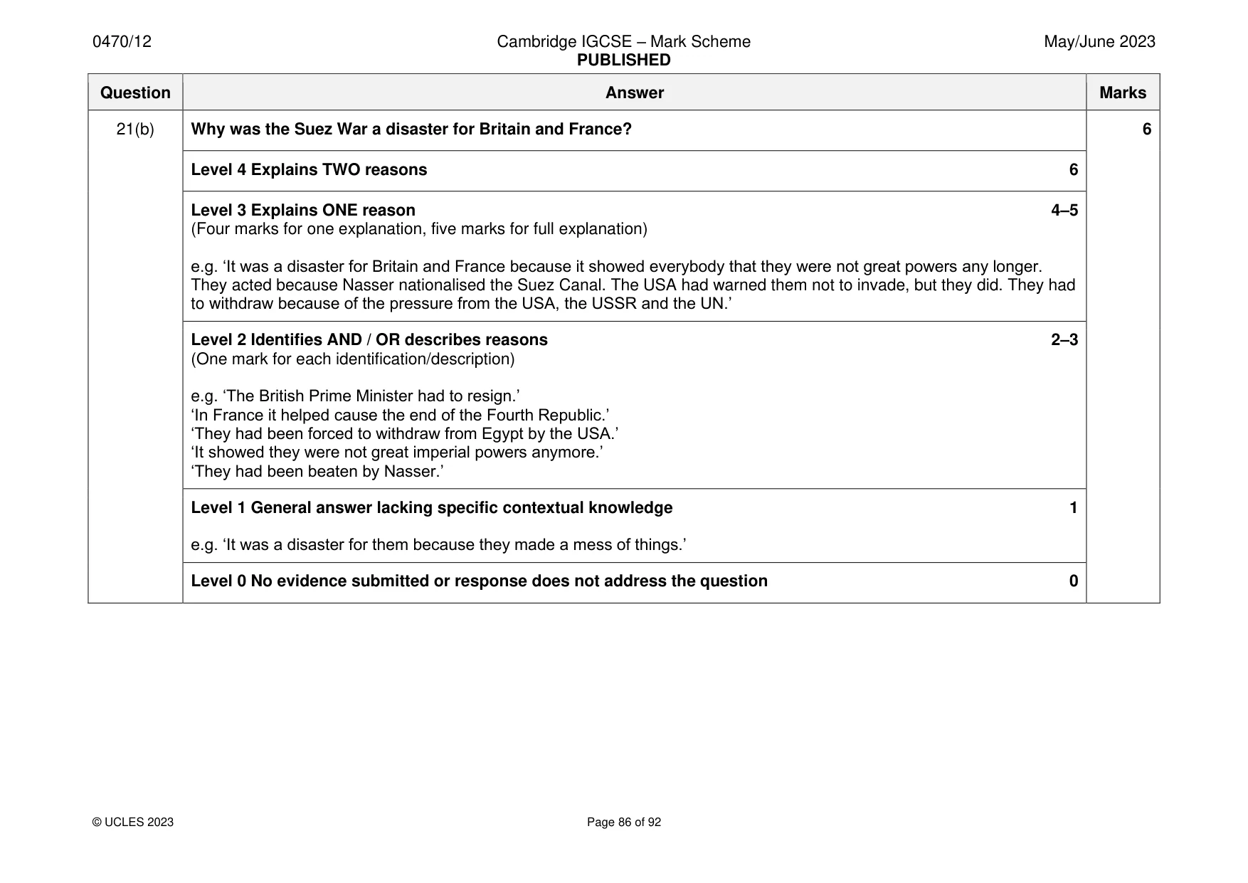 Mark scheme, page 86 of 92