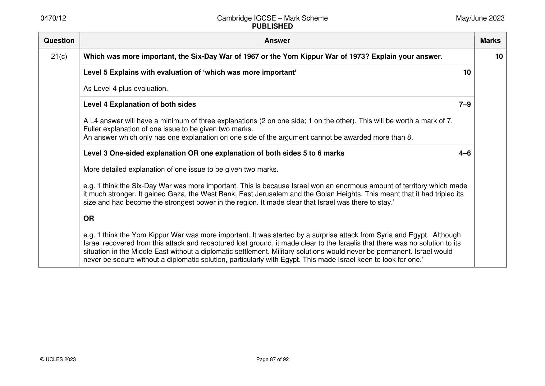 Mark scheme, page 87 of 92