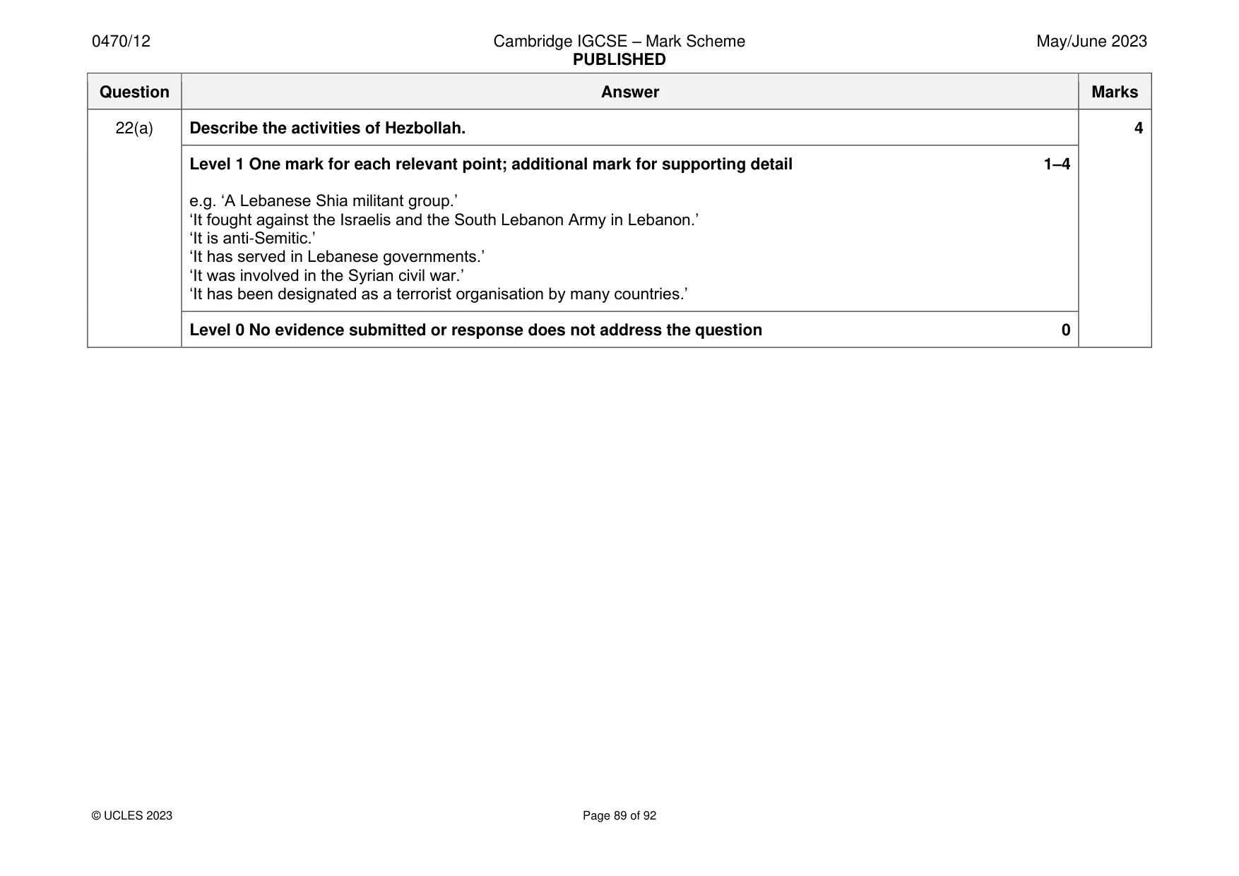 Mark scheme, page 89 of 92