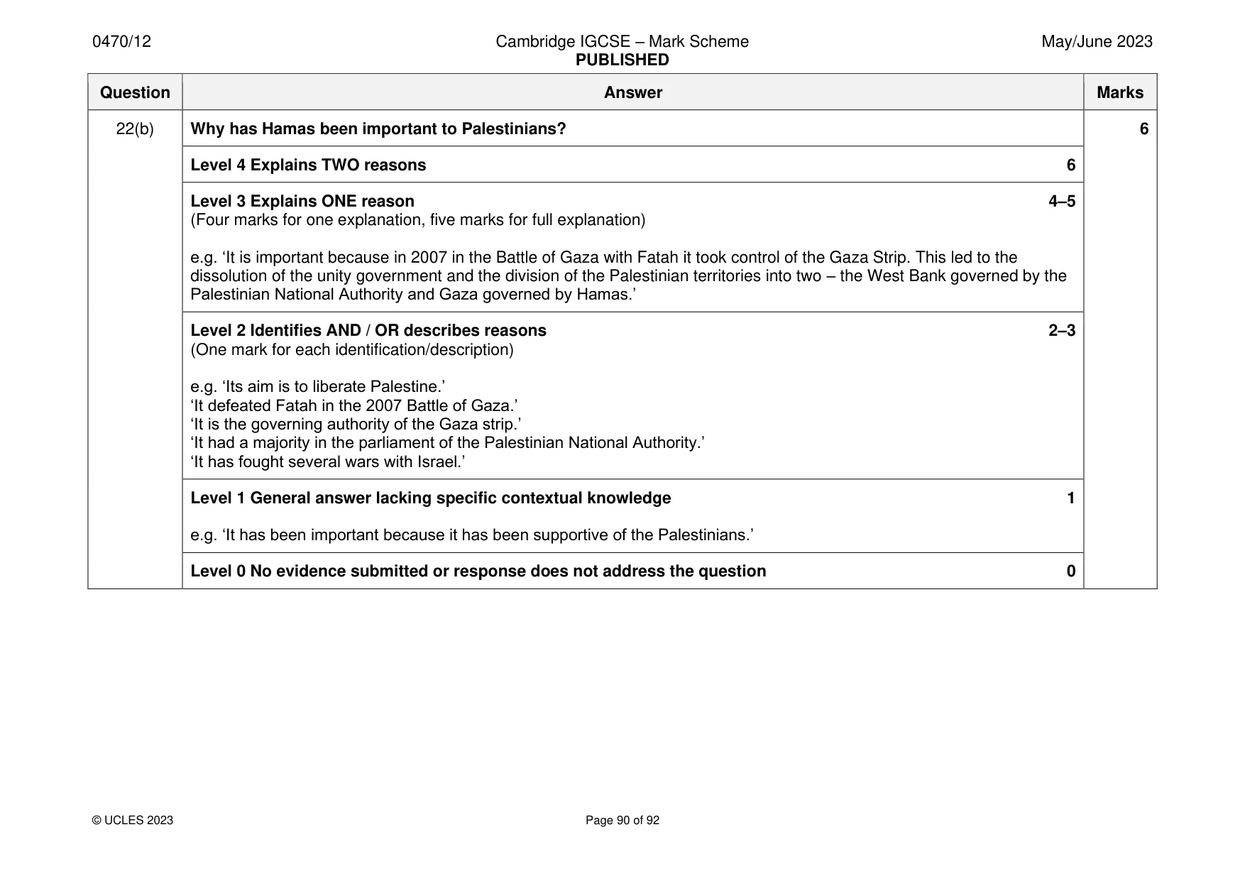 Mark scheme, page 90 of 92