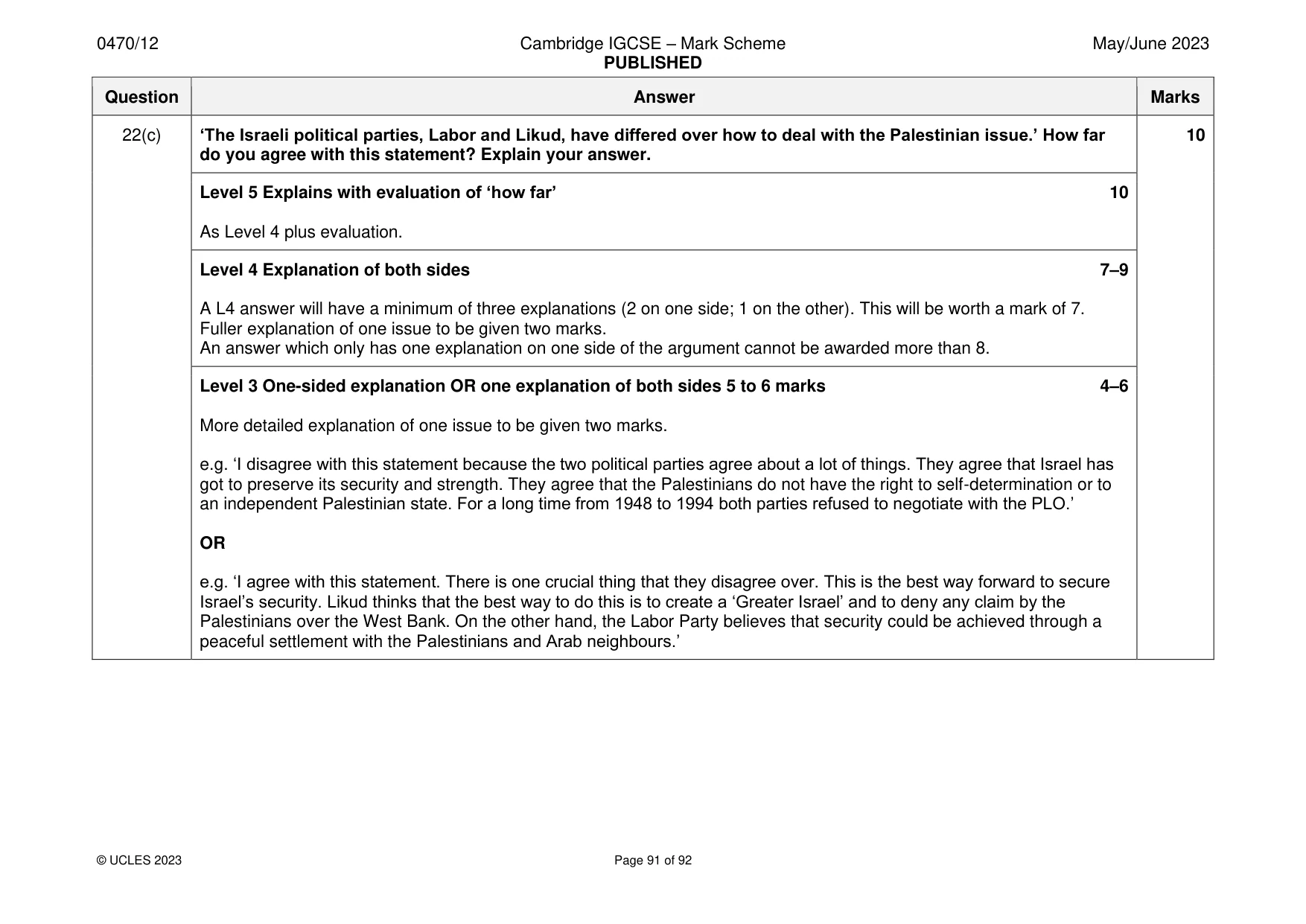 Mark scheme, page 91 of 92