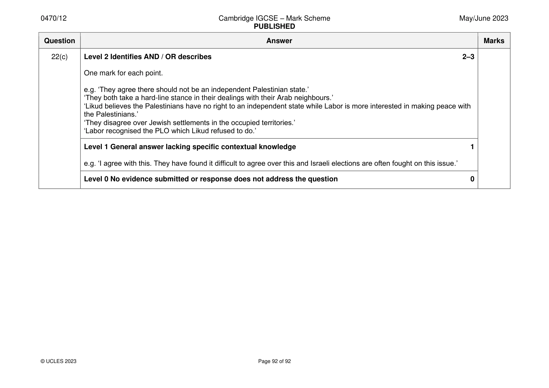 Mark scheme, page 92 of 92