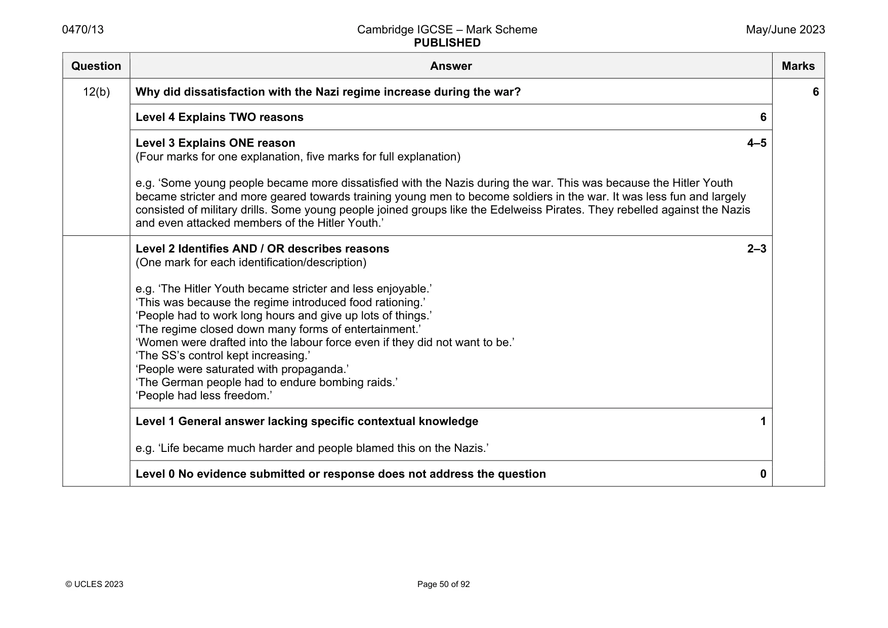 Mark scheme, page 50 of 92