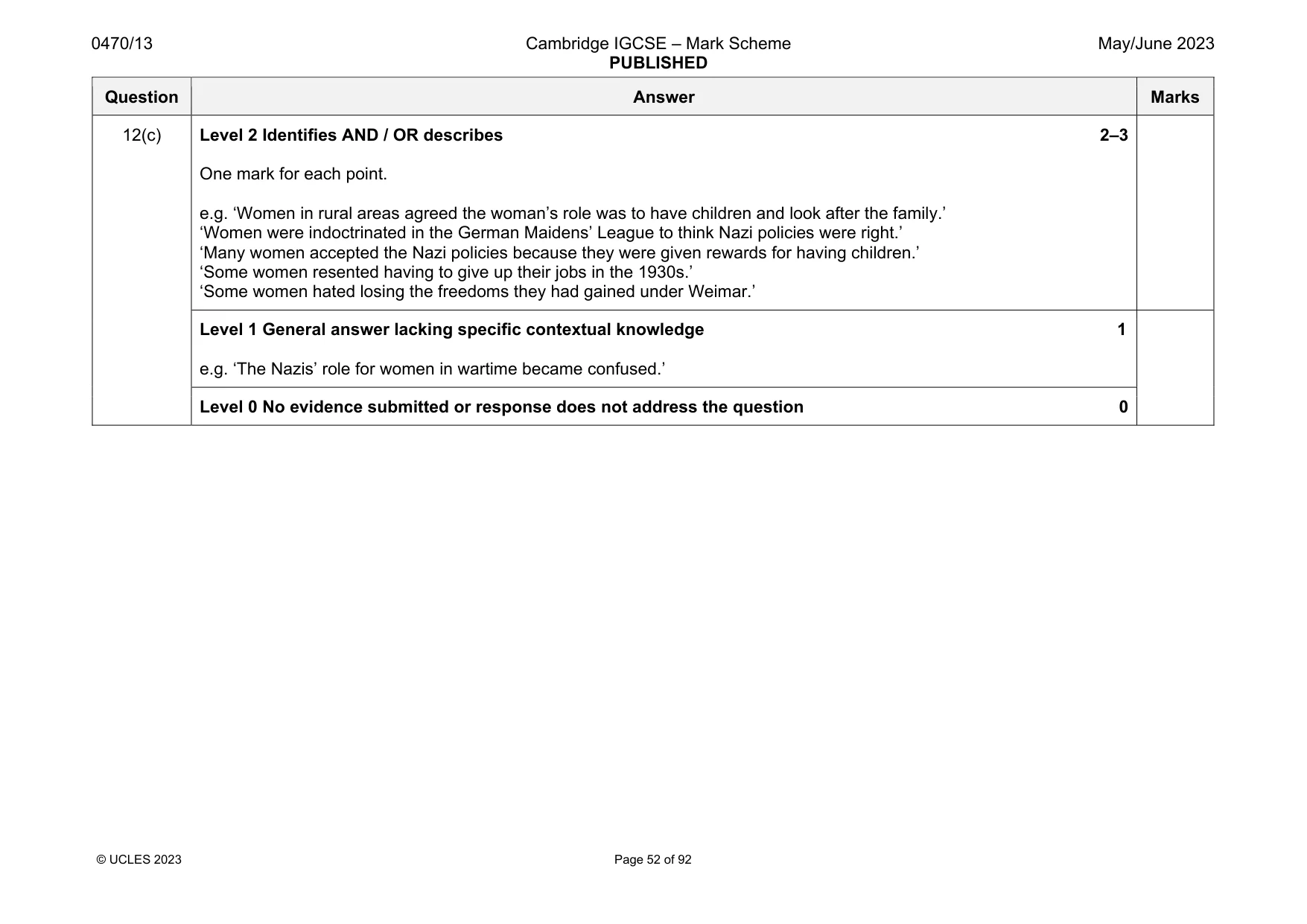 Mark scheme, page 52 of 92