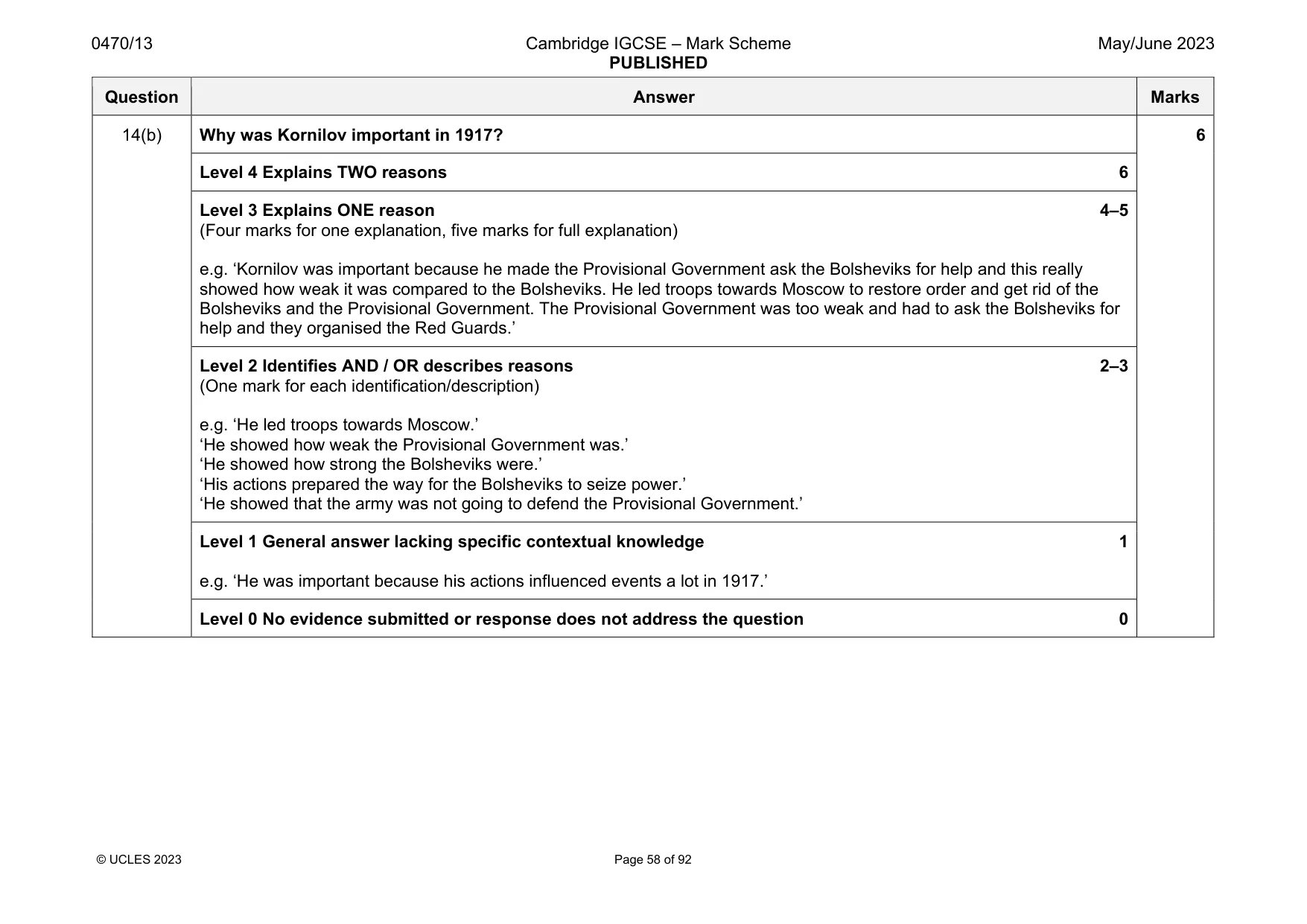 Mark scheme, page 58 of 92