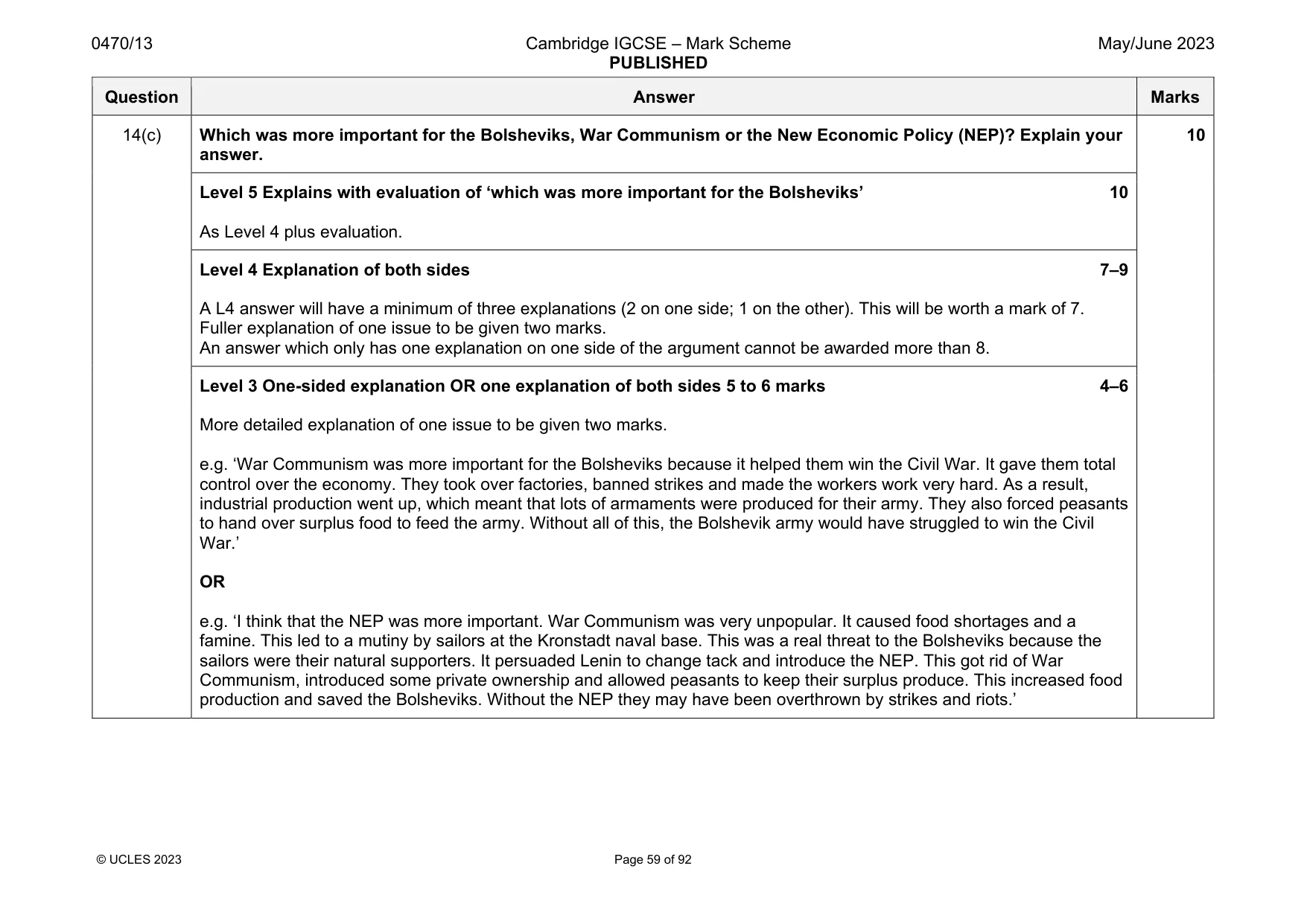 Mark scheme, page 59 of 92
