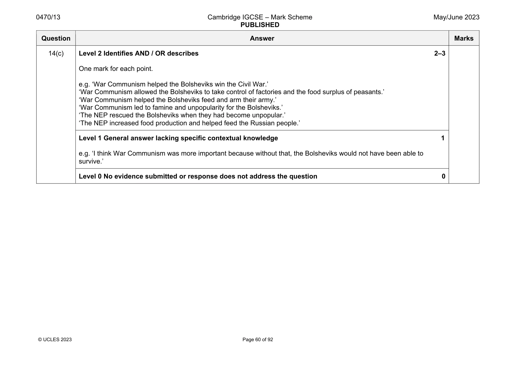 Mark scheme, page 60 of 92