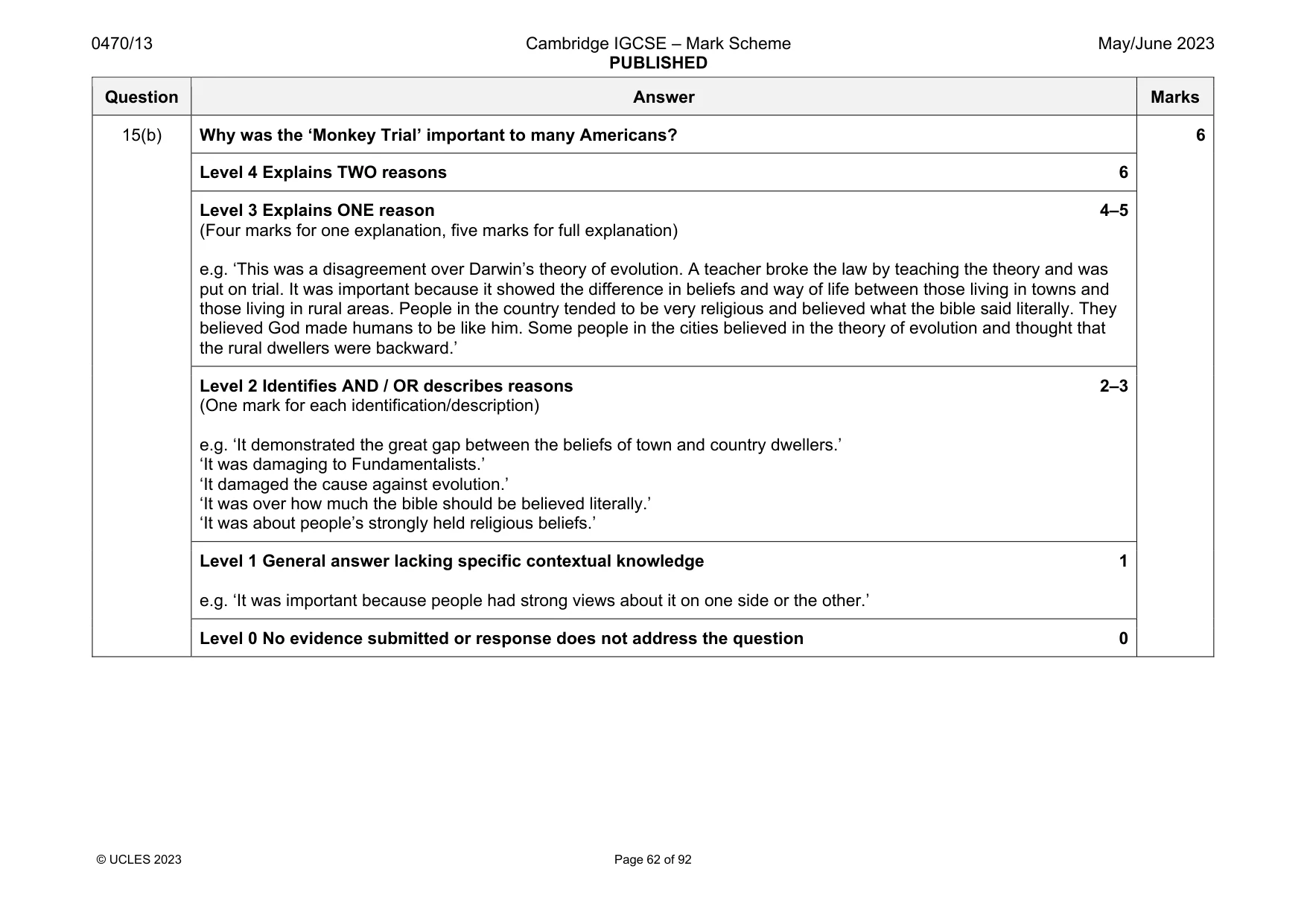 Mark scheme, page 62 of 92