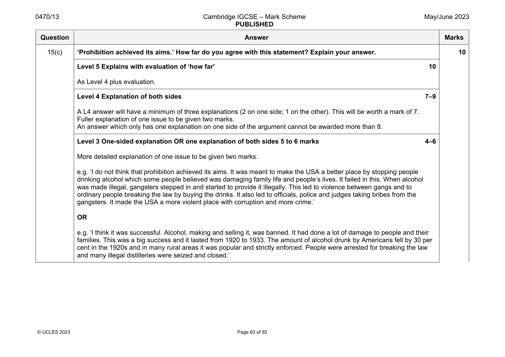 Mark scheme, page 63 of 92