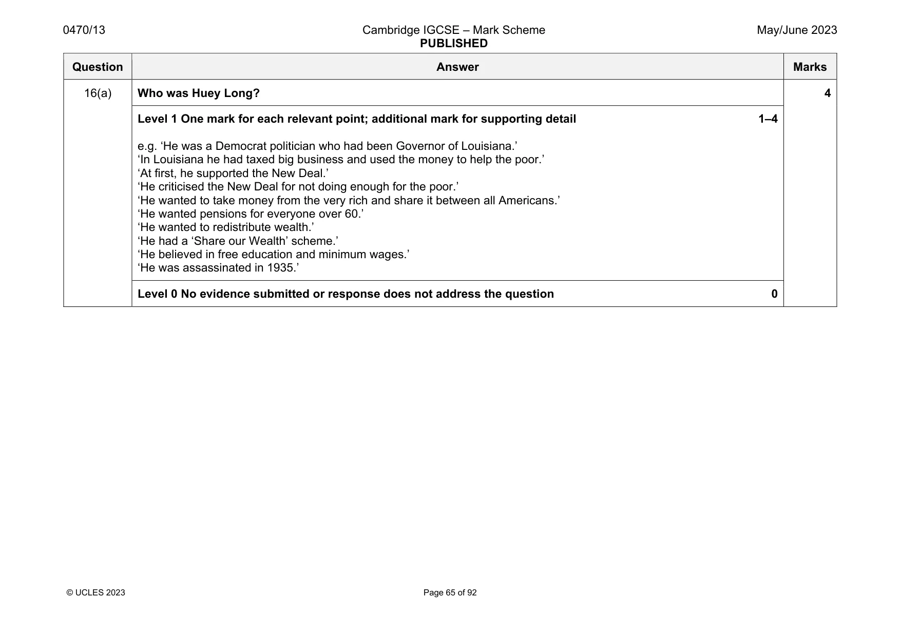 Mark scheme, page 65 of 92