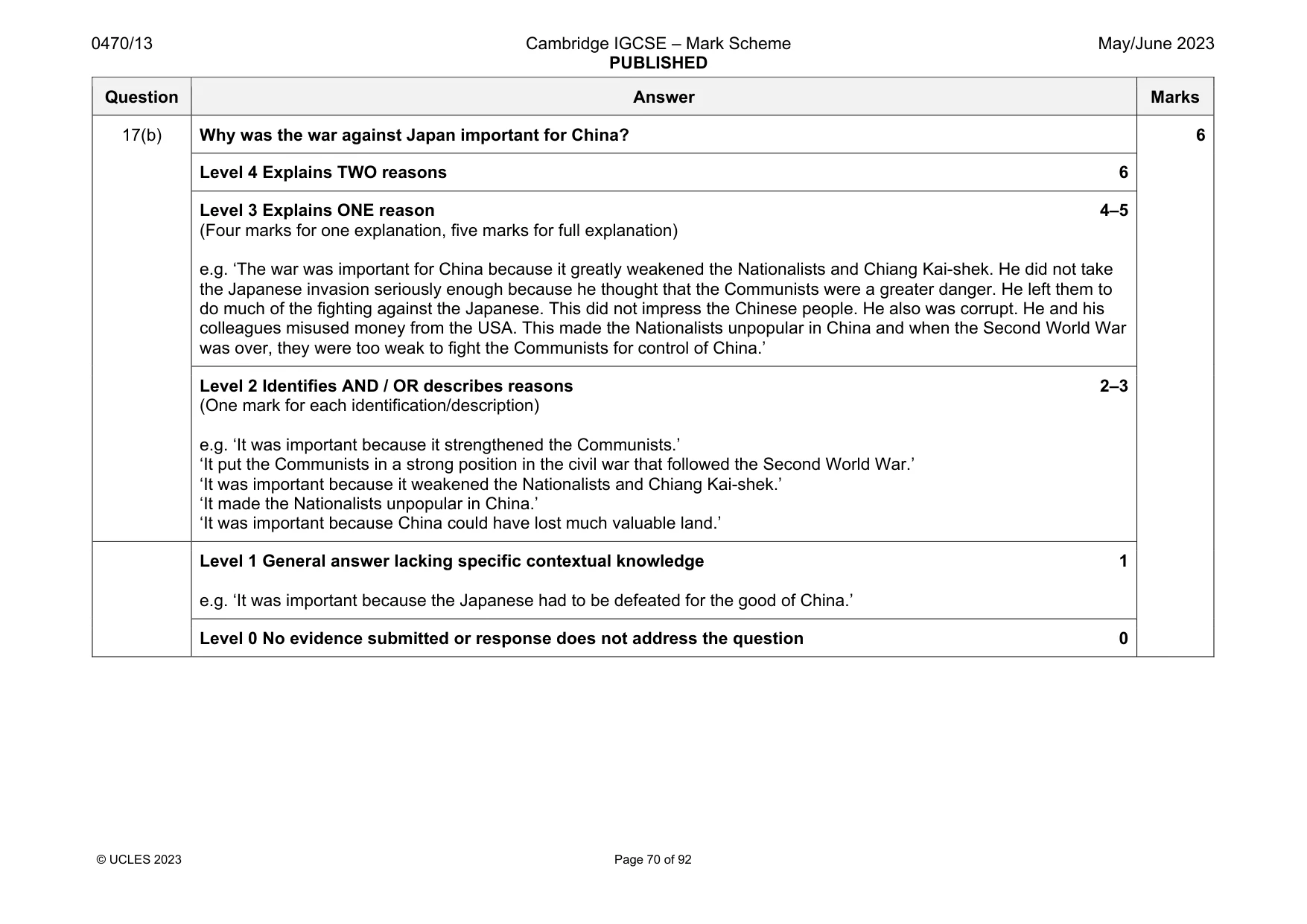 Mark scheme, page 70 of 92