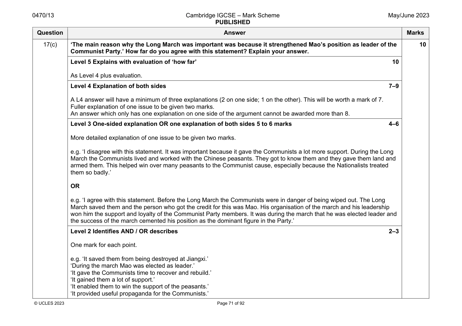Mark scheme, page 71 of 92