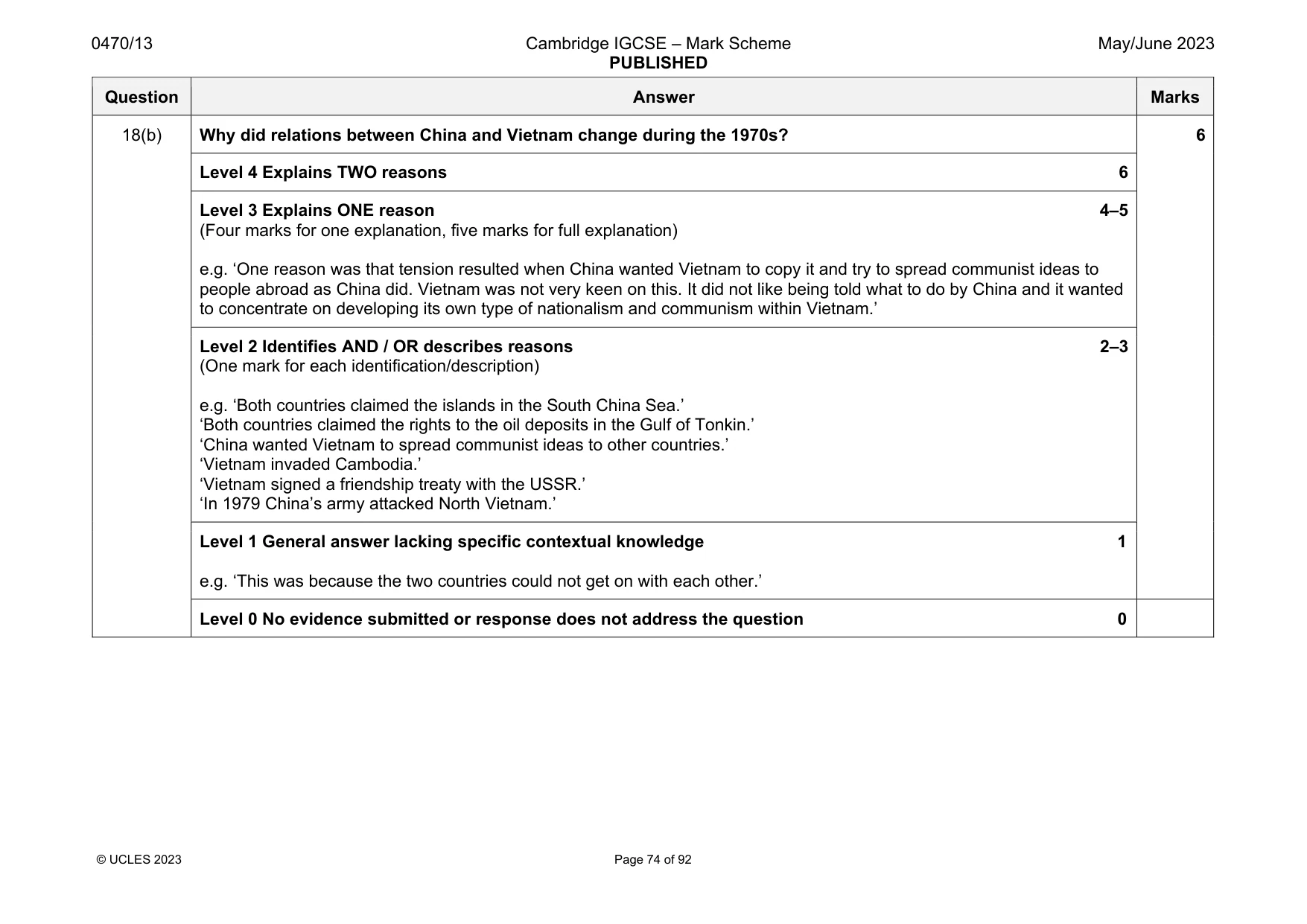 Mark scheme, page 74 of 92