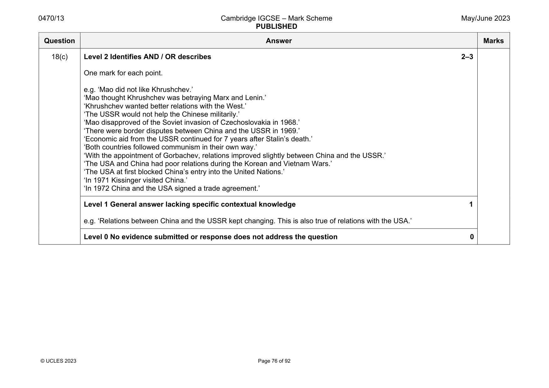 Mark scheme, page 76 of 92