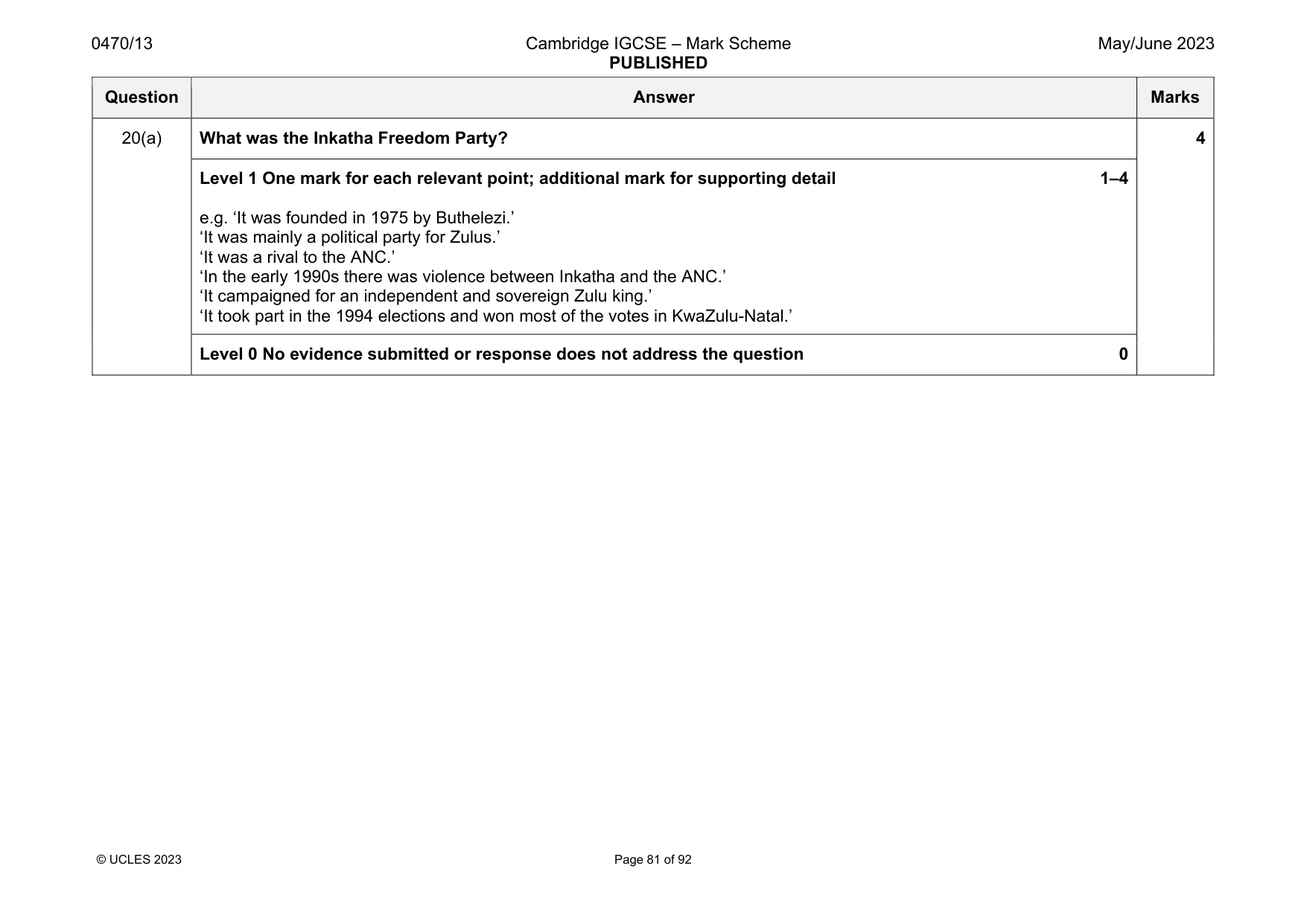 Mark scheme, page 81 of 92