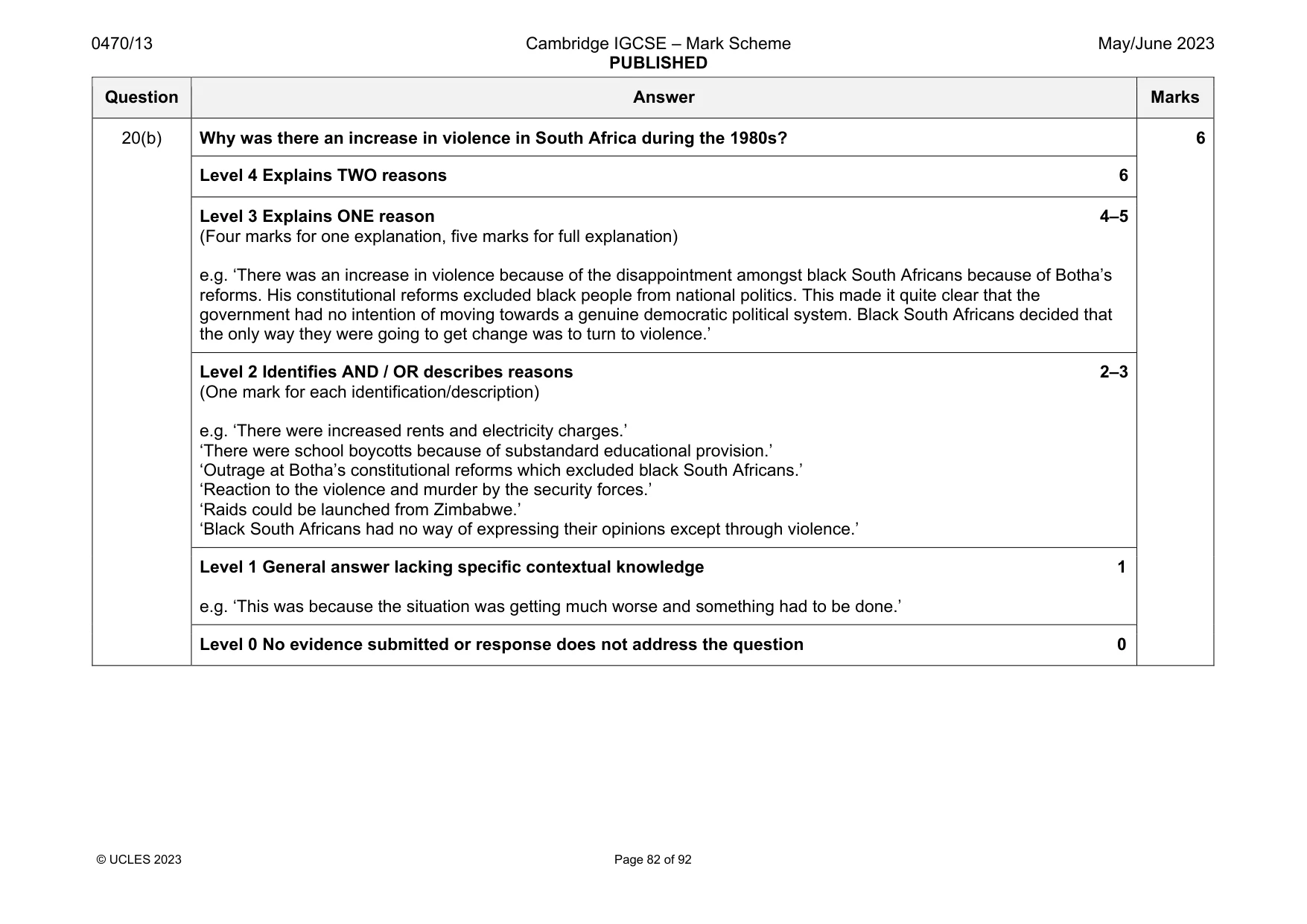 Mark scheme, page 82 of 92