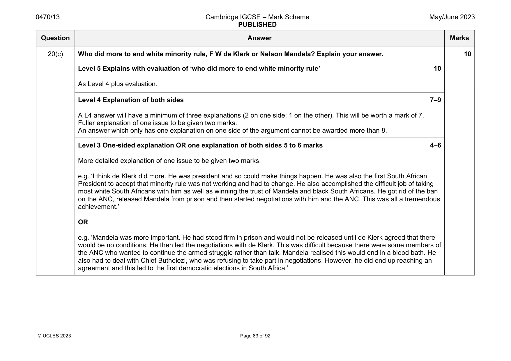 Mark scheme, page 83 of 92