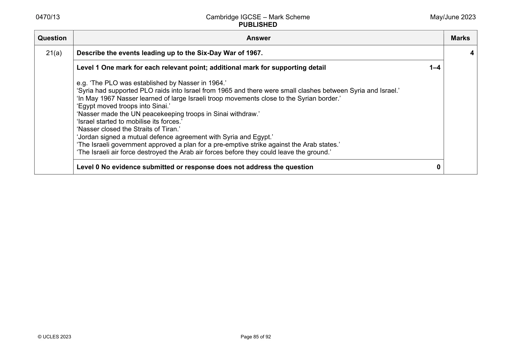Mark scheme, page 85 of 92