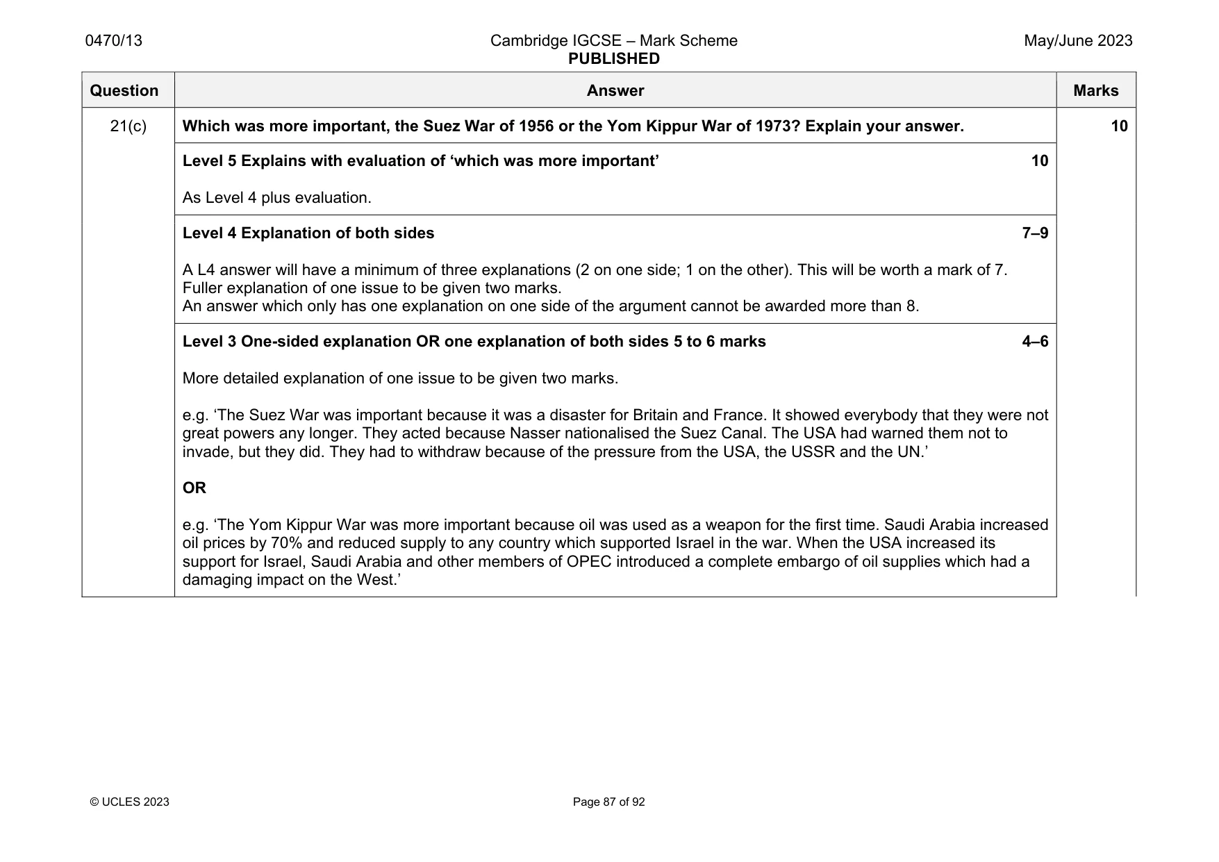 Mark scheme, page 87 of 92