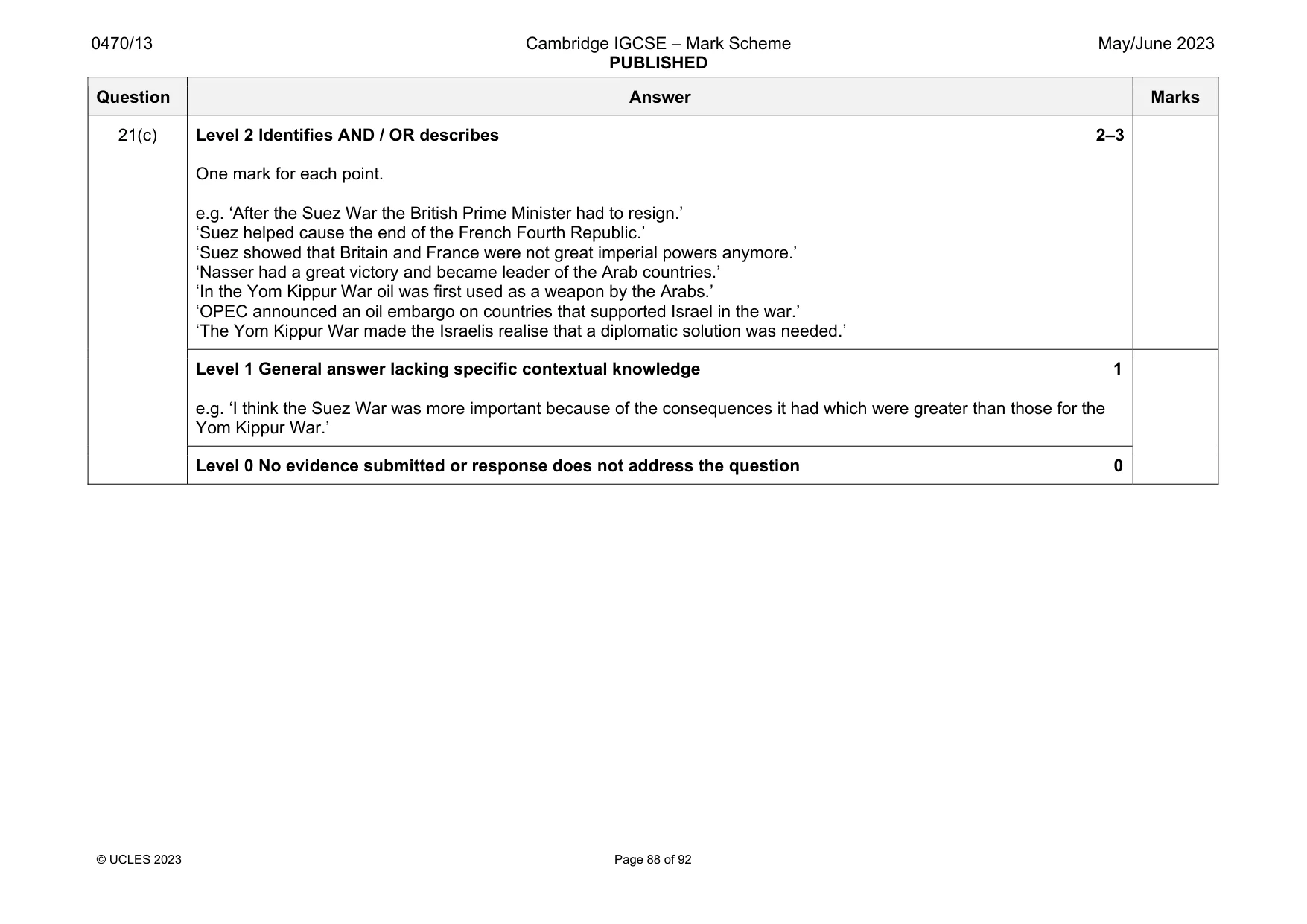 Mark scheme, page 88 of 92